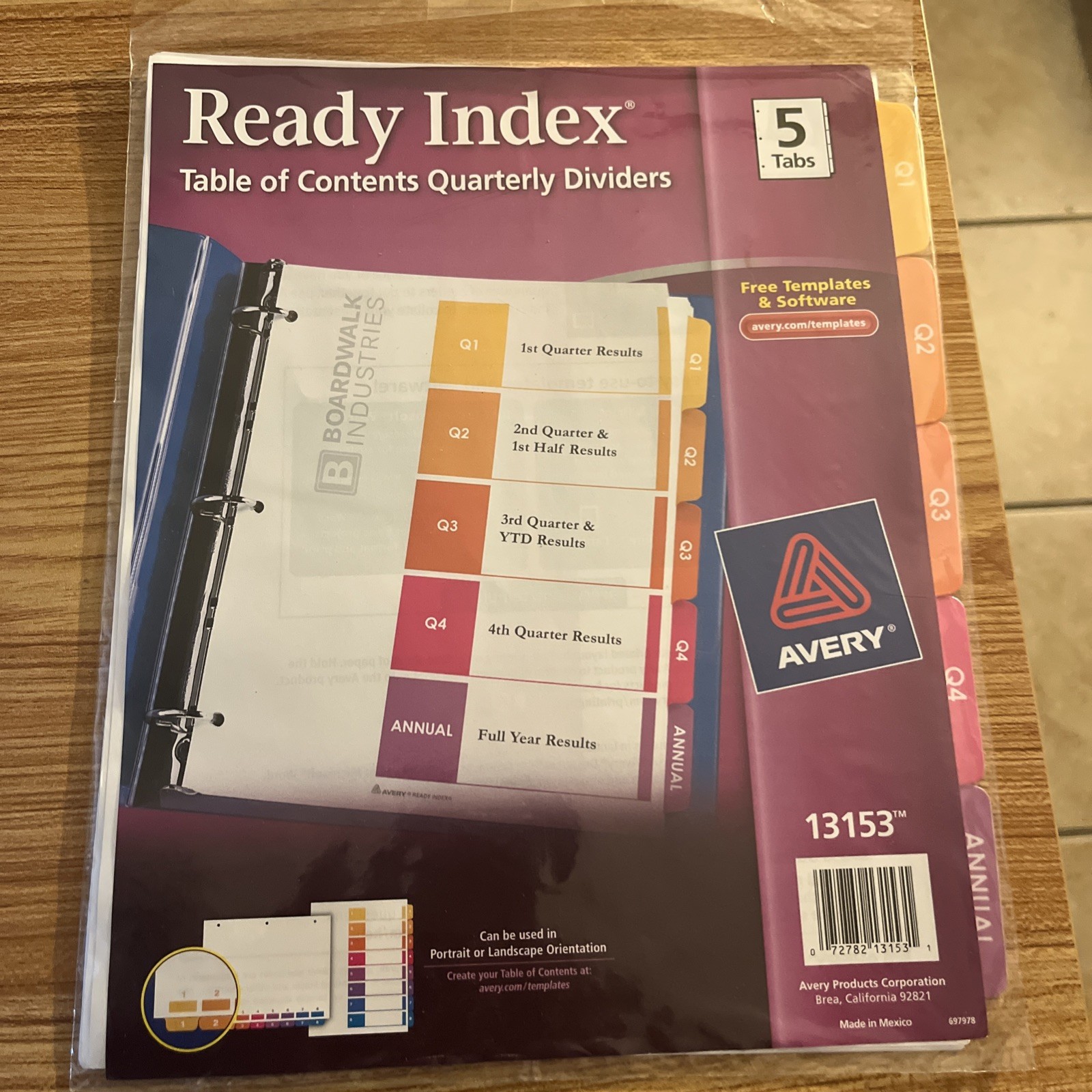 Avery#13153 Ready Index Table Of Contents Quarterly Dividers 1pk of 5 Tabs-NEW