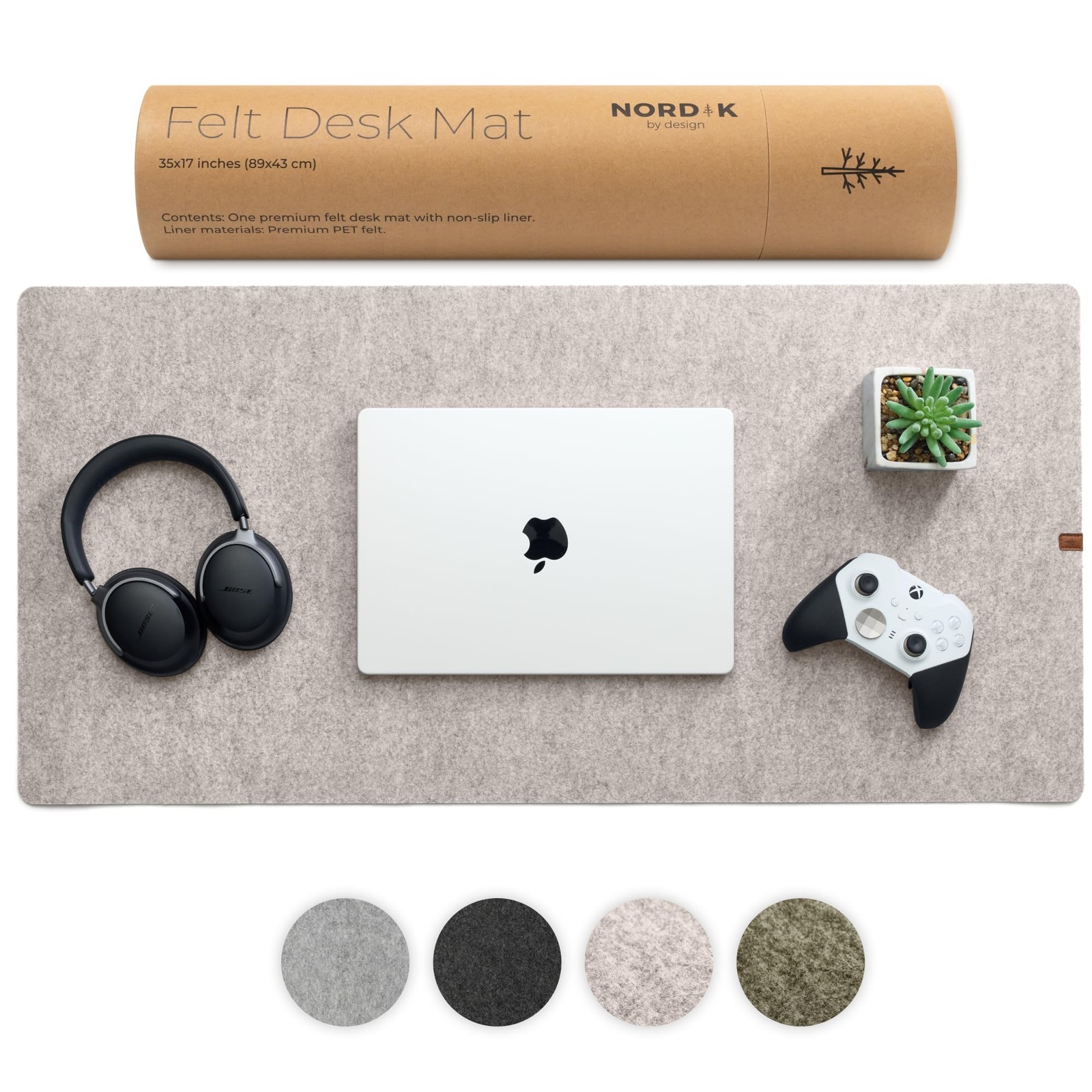 Nordik Large Felt Desk Mat – Stone Oat Beige – 35 x 17 35”x17”,