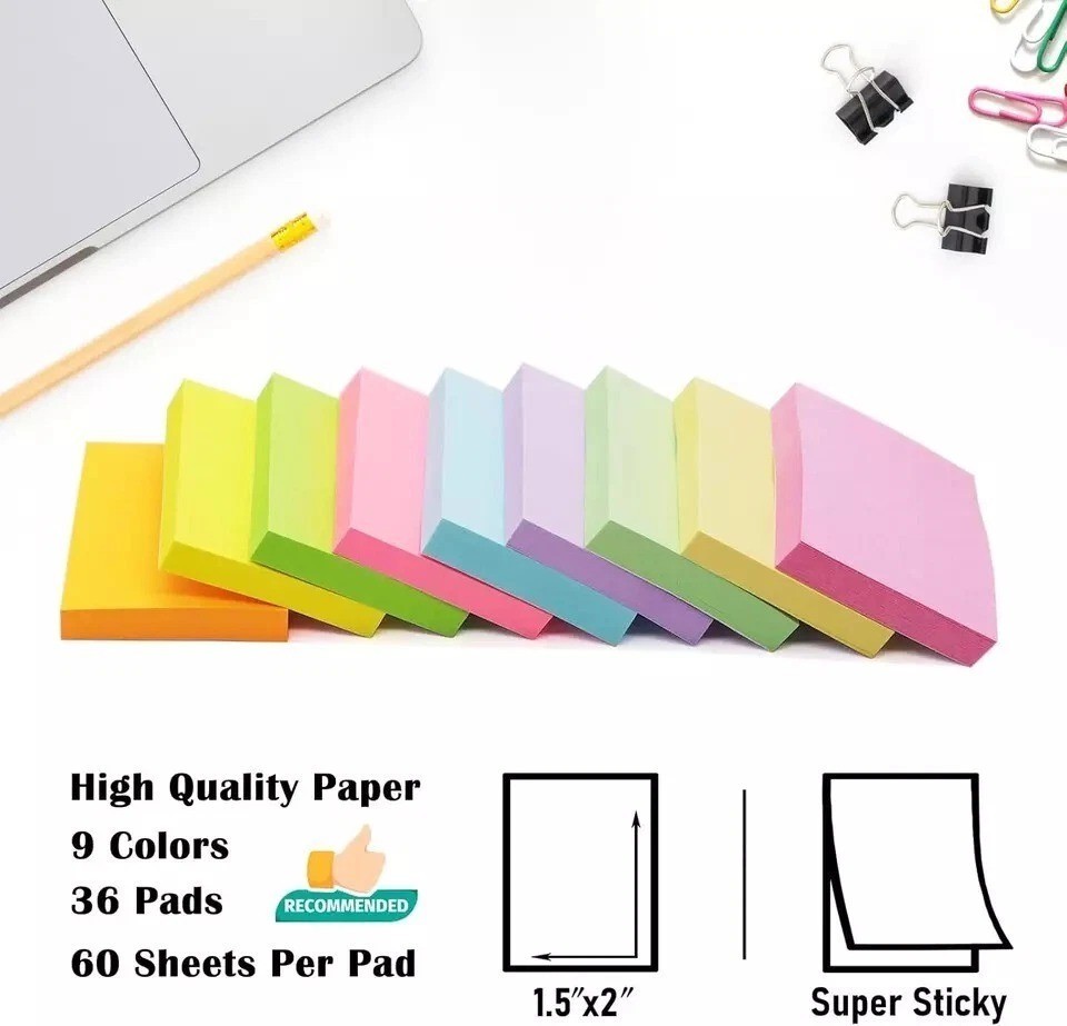 Post It Notes, Small Post It Notes, 1.5X2 Inches 36Pack Light Colors Self-Stick