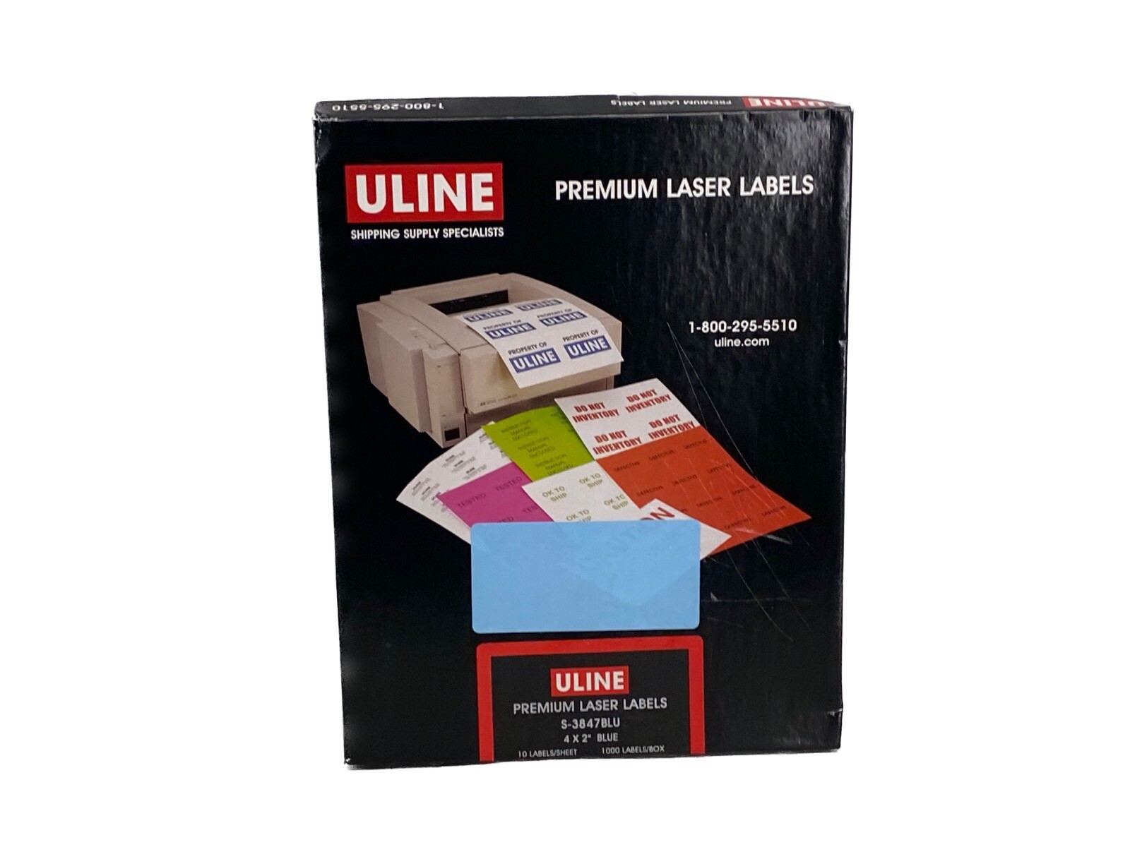 NOS LOT of 1000 Uline 4″ x 2″ Blue Removeable Premium Laser Labels S-3847BLU