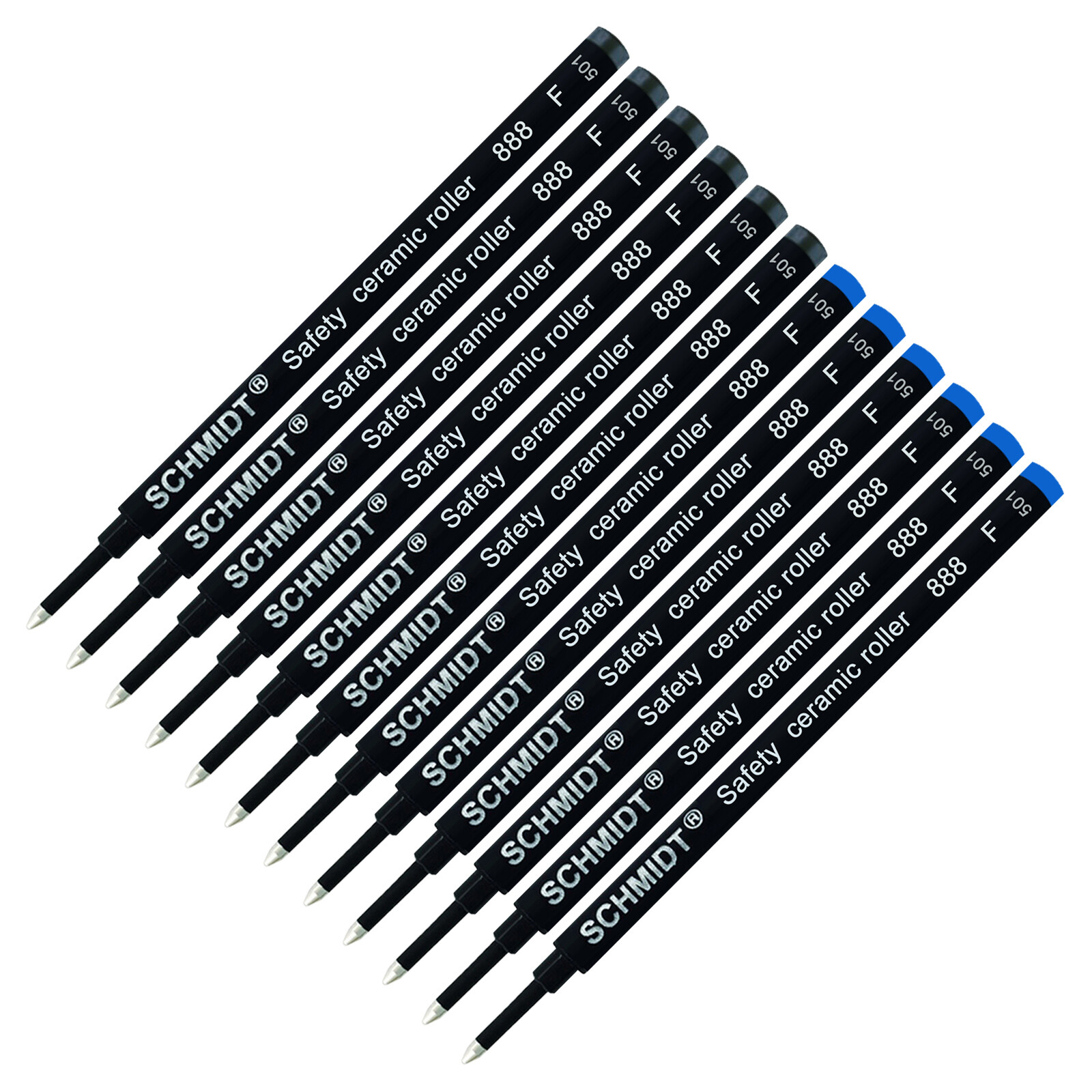 12X Schmidt 888 F Safety Ceramic Rollerball Refill Black/Blue Ink Fine Tip