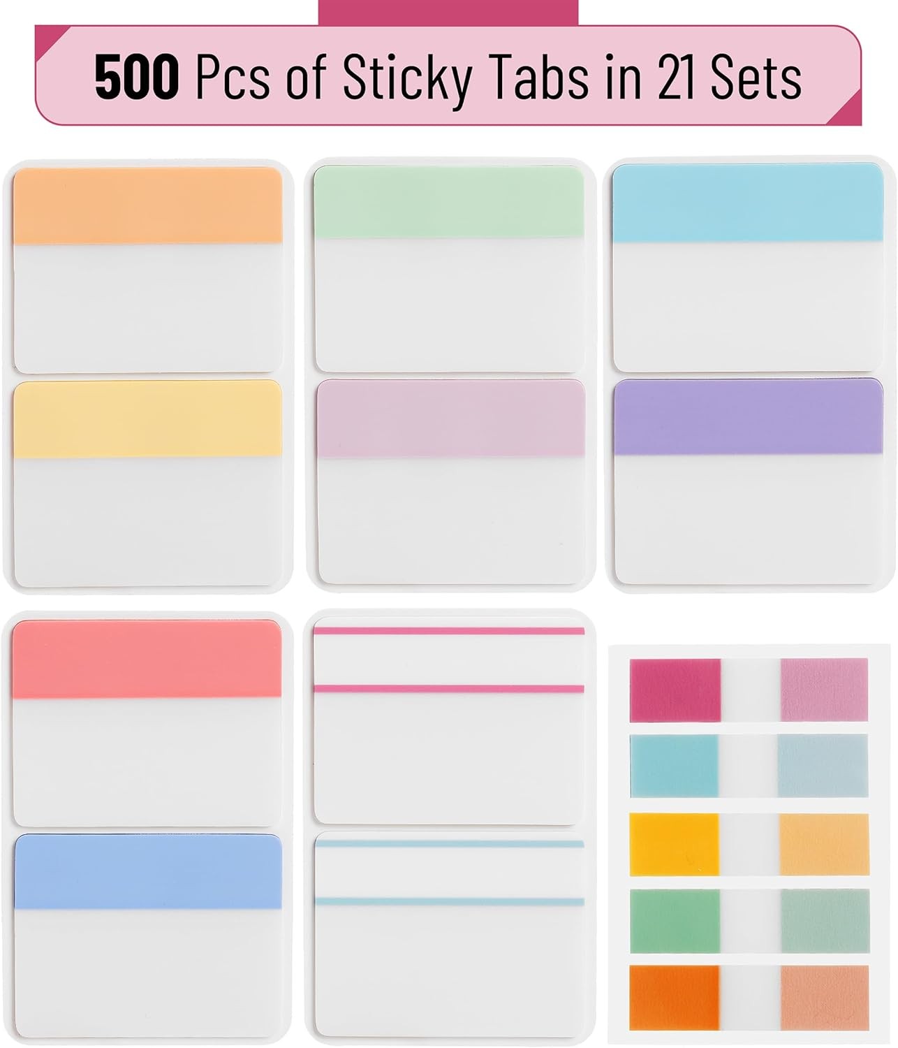 Mr. Pen- Sticky Index Tabs, 500 Pcs, 21 Sets, Colorful Sticky Tabs for Notebooks