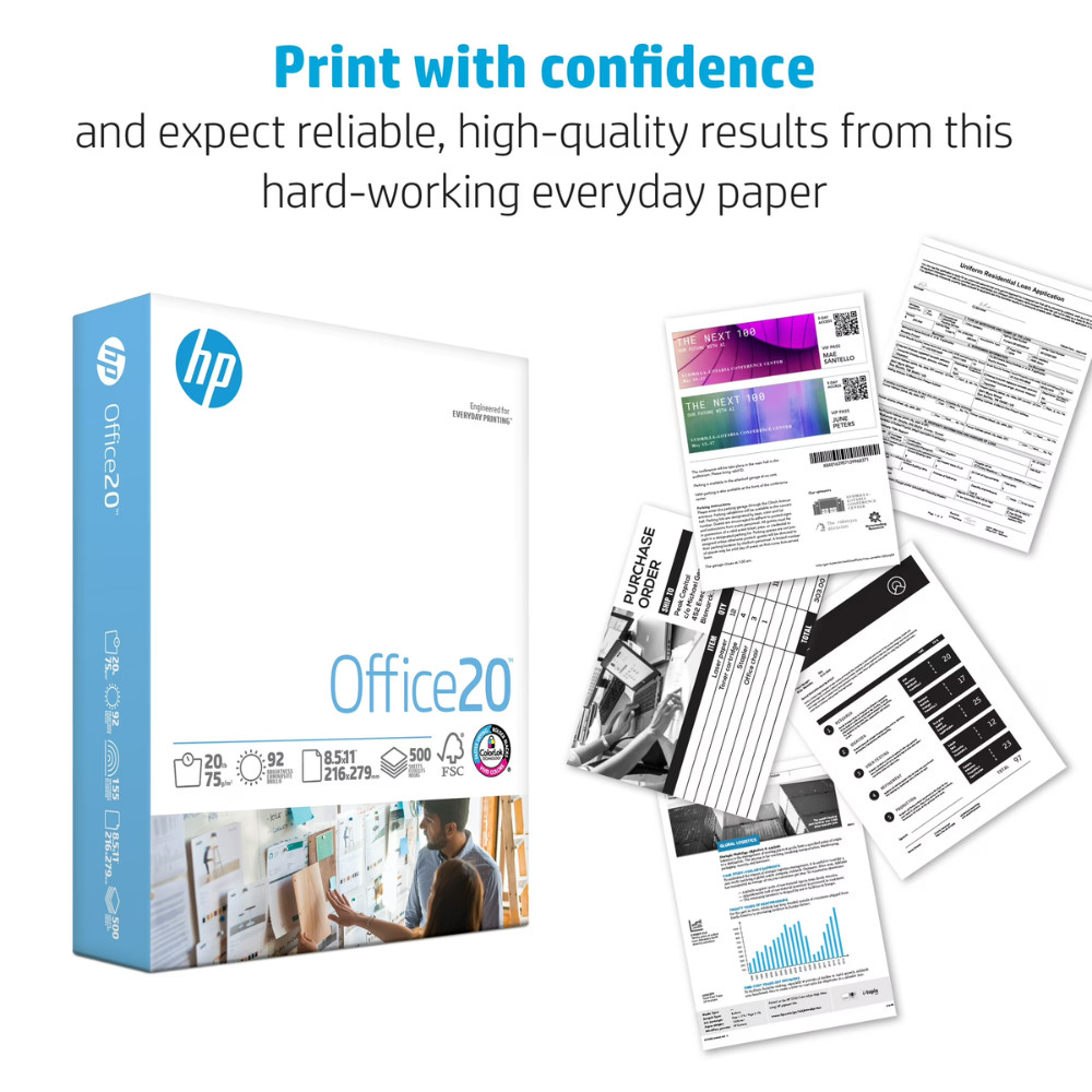 HP Office 20lb Copy Paper, 8.5 x 11, Letter Size, 5 Reams,2500 Sheets, 92 Bright