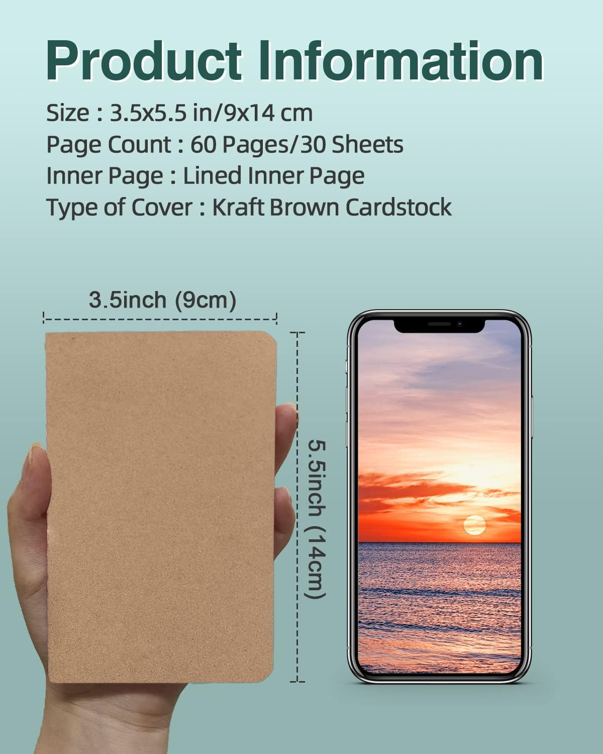 36 Pack Mini Notebooks Pocket Journals 3.5×5.5 Inches Kraft Brown 60 Pages
