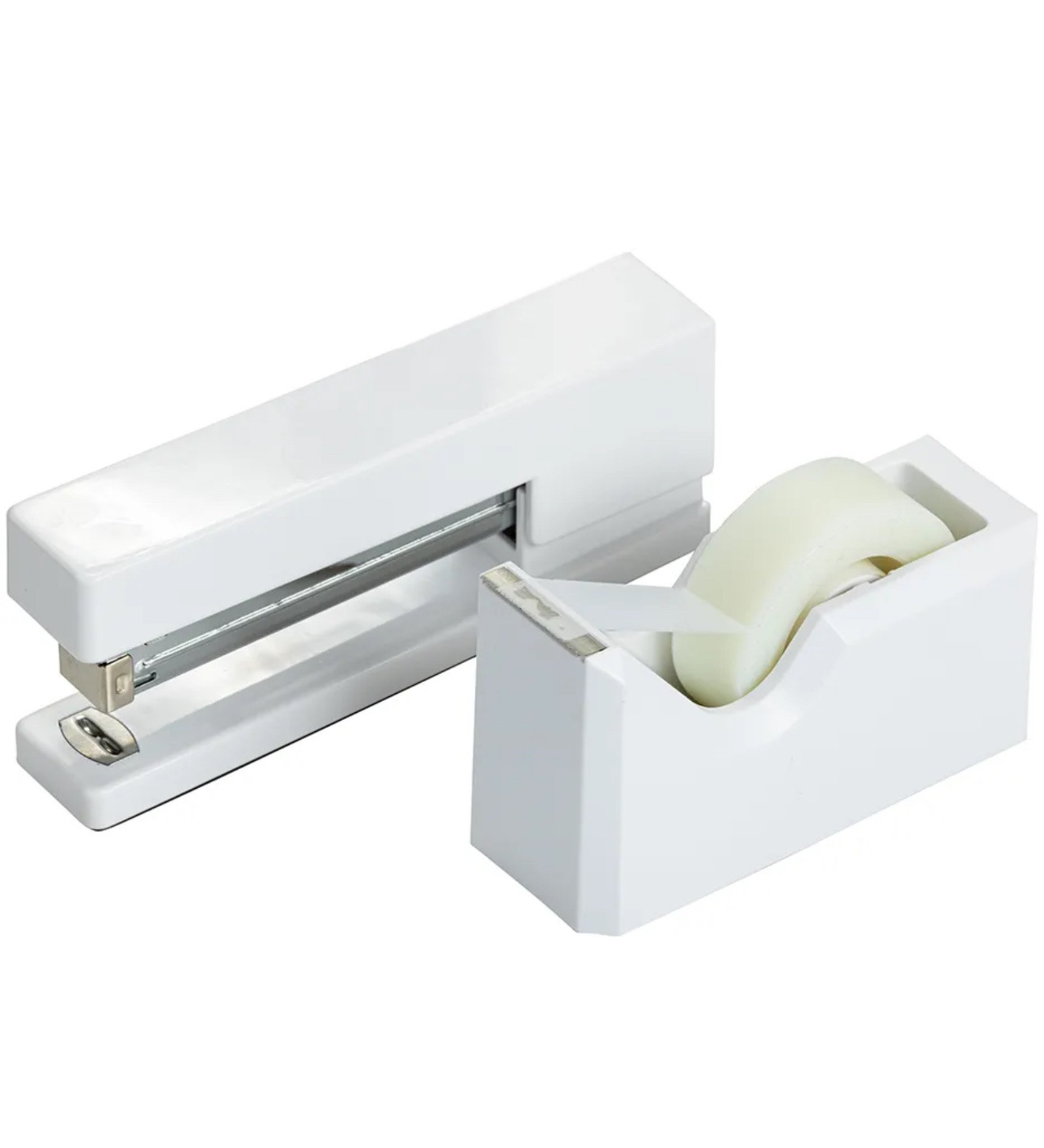 JAM PAPER Office & Desk Sets – 1 Stapler & 1 Tape Dispenser – White – 2/Pack
