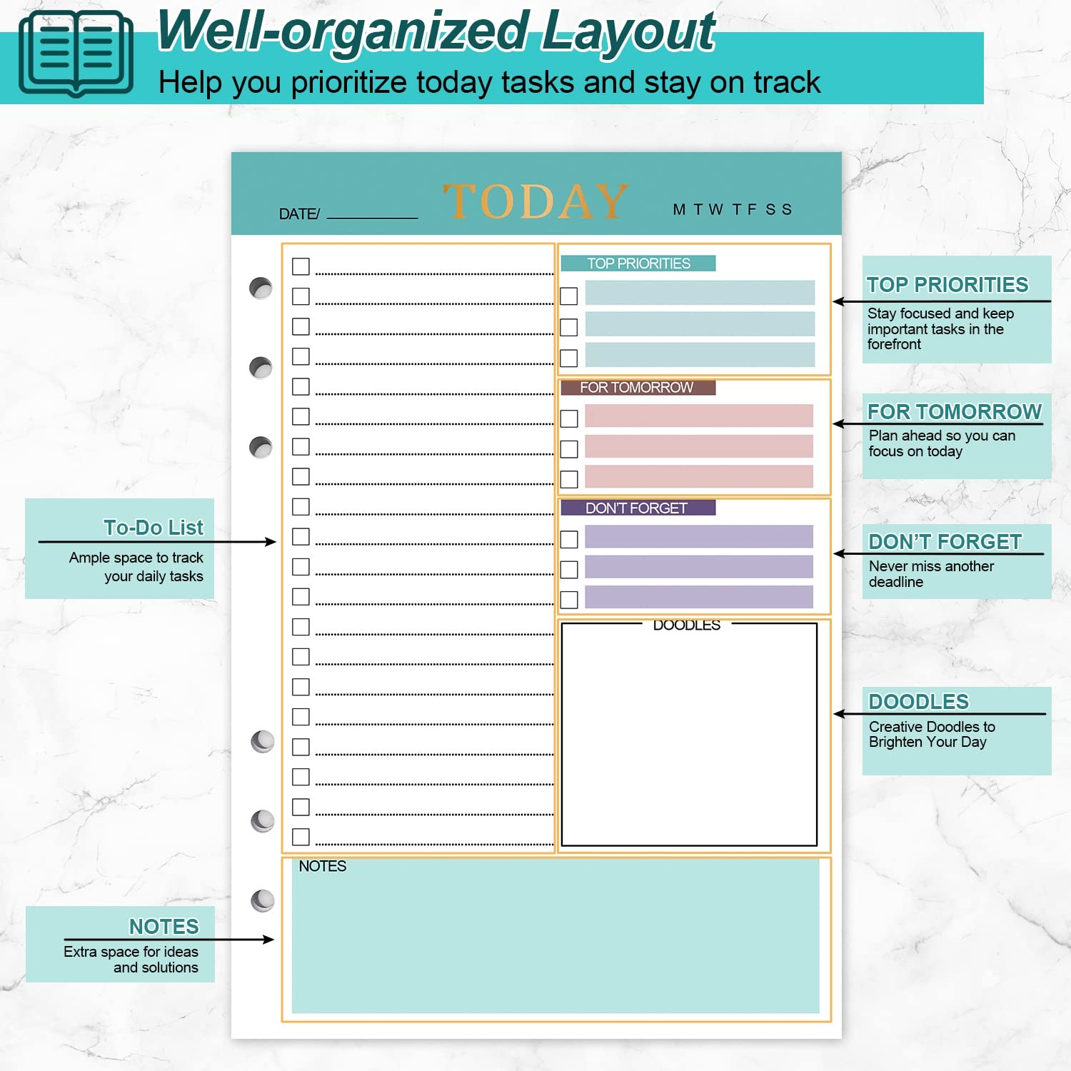 A5 Refill Paper Planner Inserts, 3 Pack 6 Holes Loose Leaf A5, Green