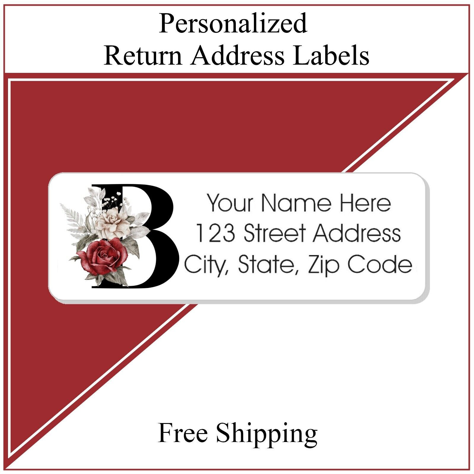 60 Return Address Labels Personalized Printed Stickers 3/4 x 2 1/4 Rose Monogram