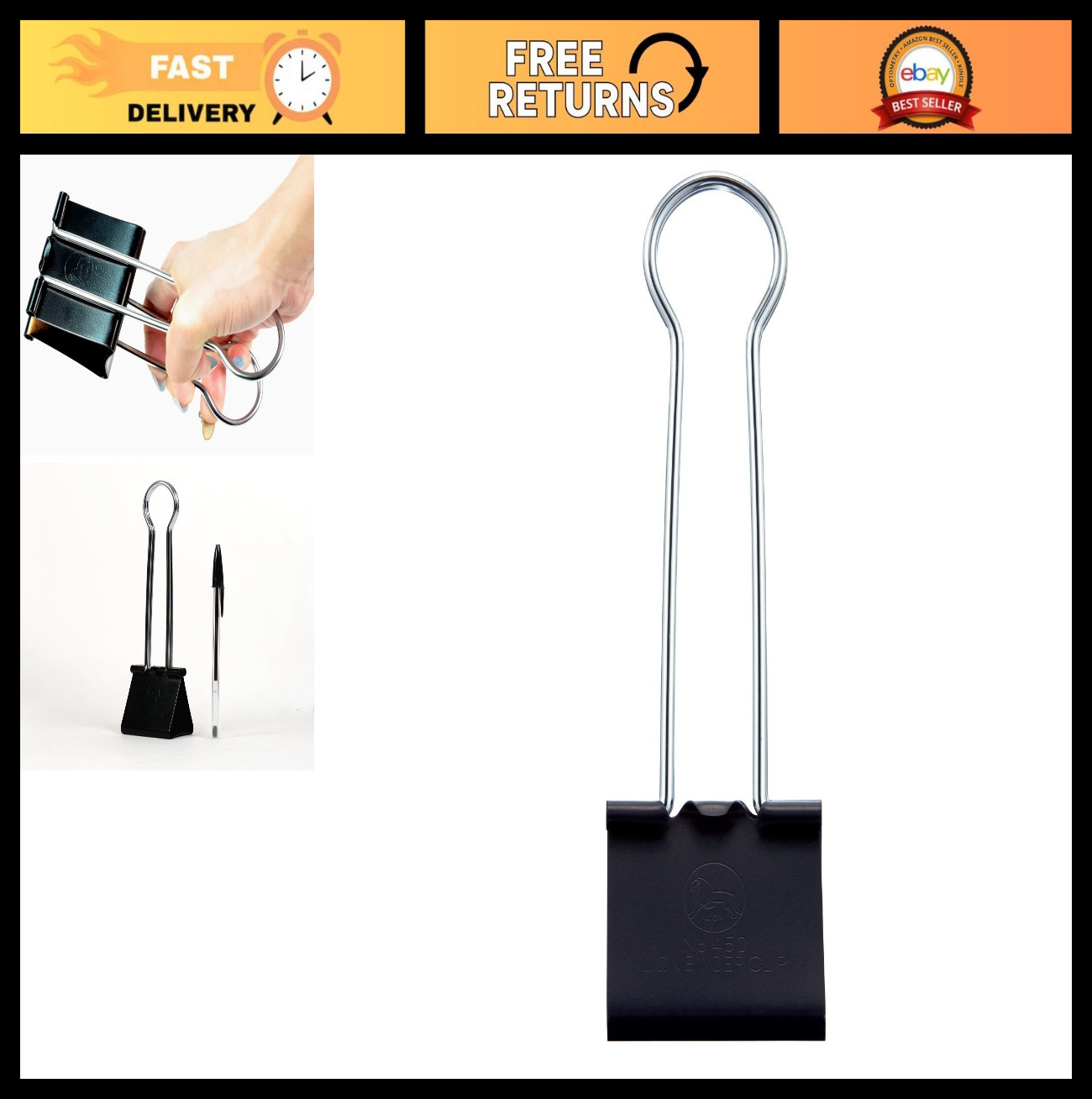 Extra Large Binder Clips, 2.4″ Wide, 1-3/4″ Capacity, Strong Grip, Office Suppli