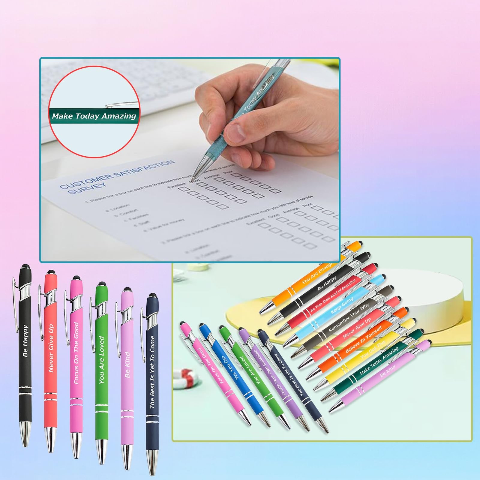 200 Piece Inspirational Pens Kit with Stylus Tip & Sayings – 100 Motivational…