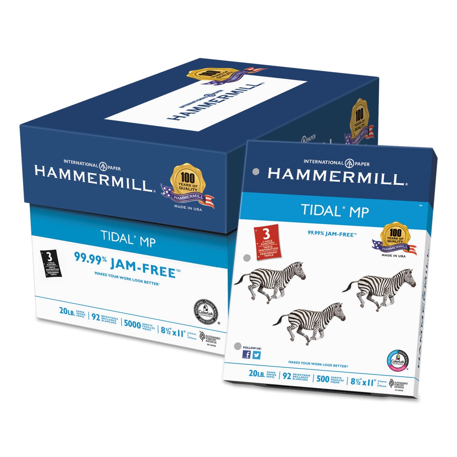Hammermill Printer Paper, 20 lb Tidal Copy Paper, 3 Hole – 92 Bright, Made in th