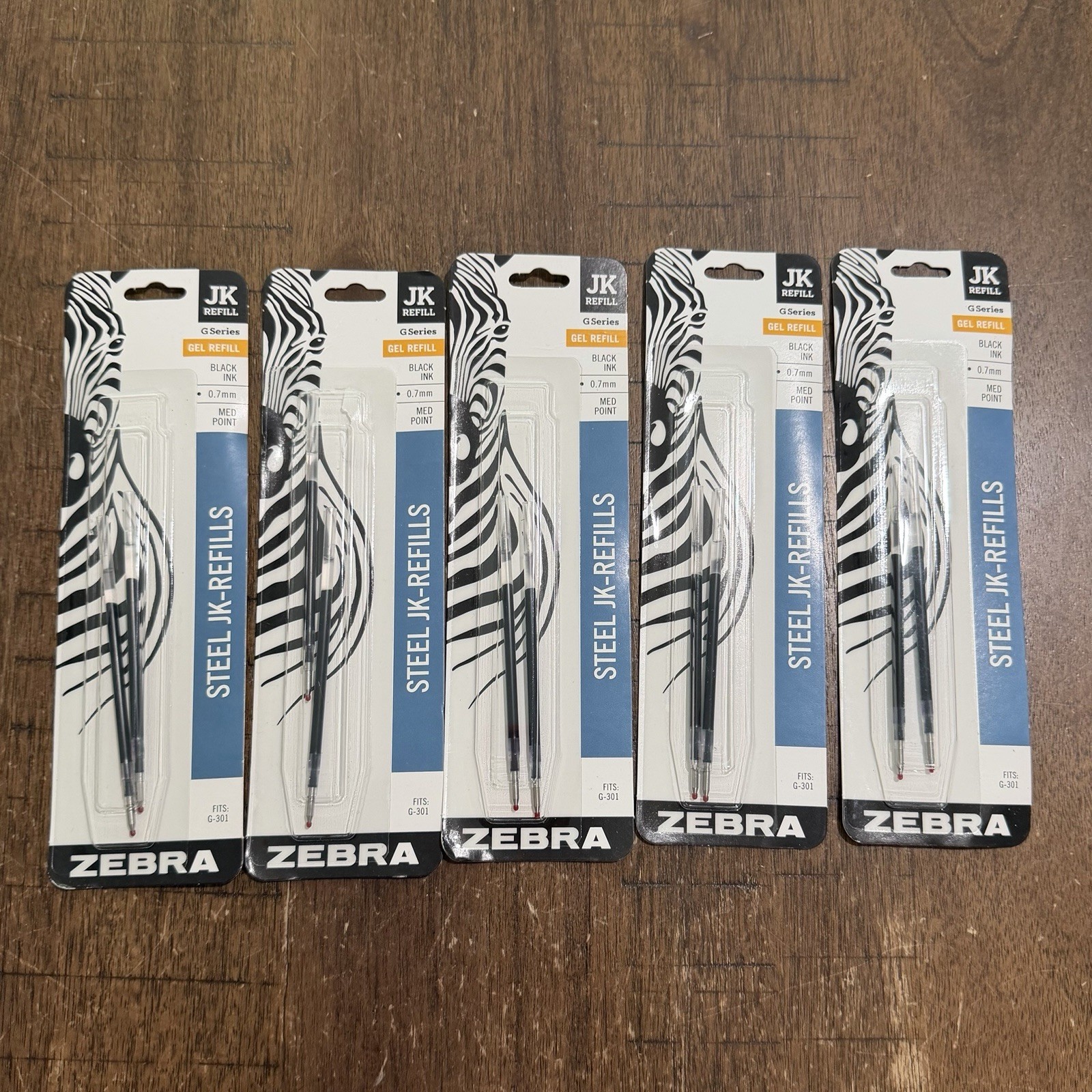 5 Packs of 2 Zebra Steel JK Refills Black Gel Ink Medium Point 0.7 mm Fits G-301