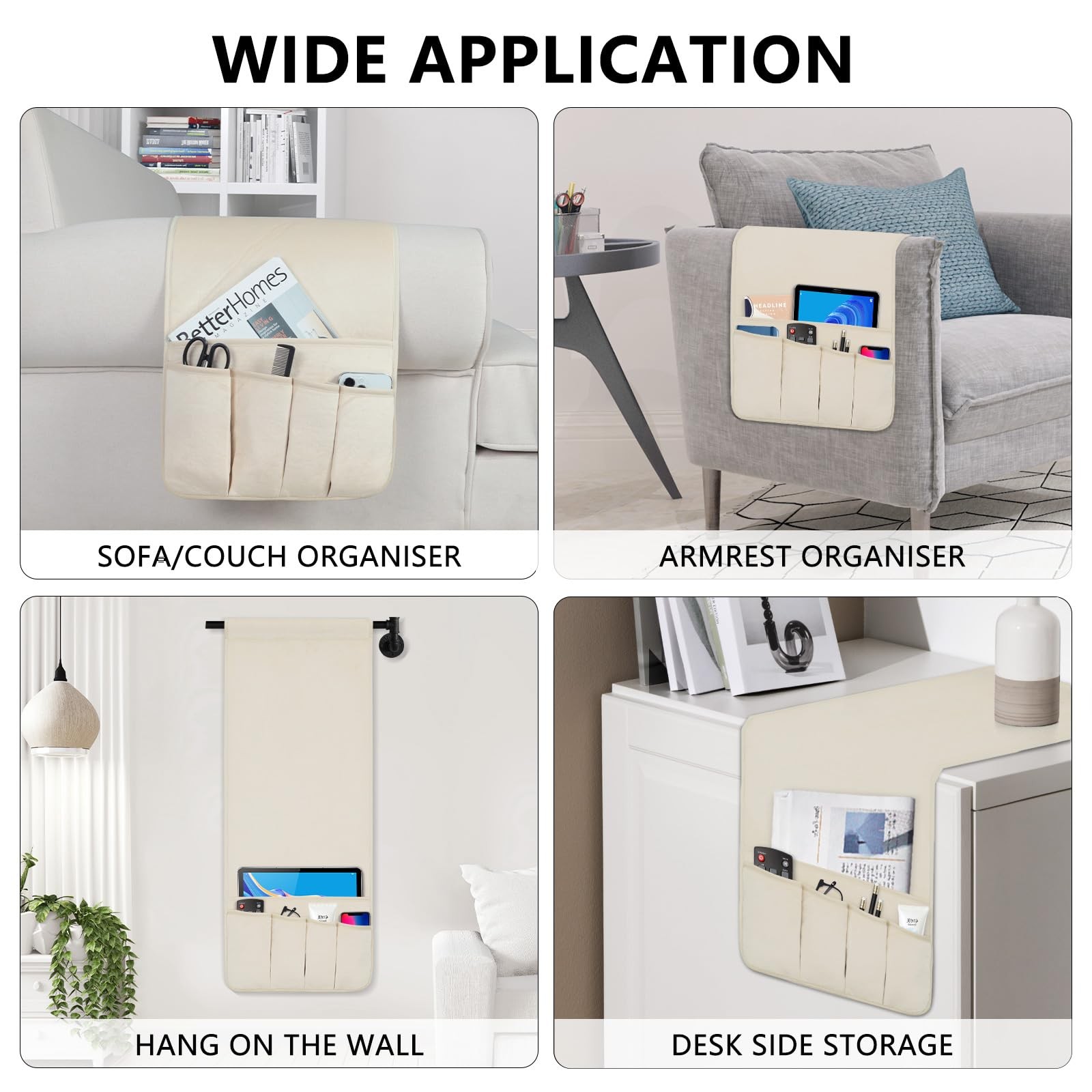 WETRBWEH TV Remote Control Holder Couch Caddy, Non-slip 35″x12.4″, Beige
