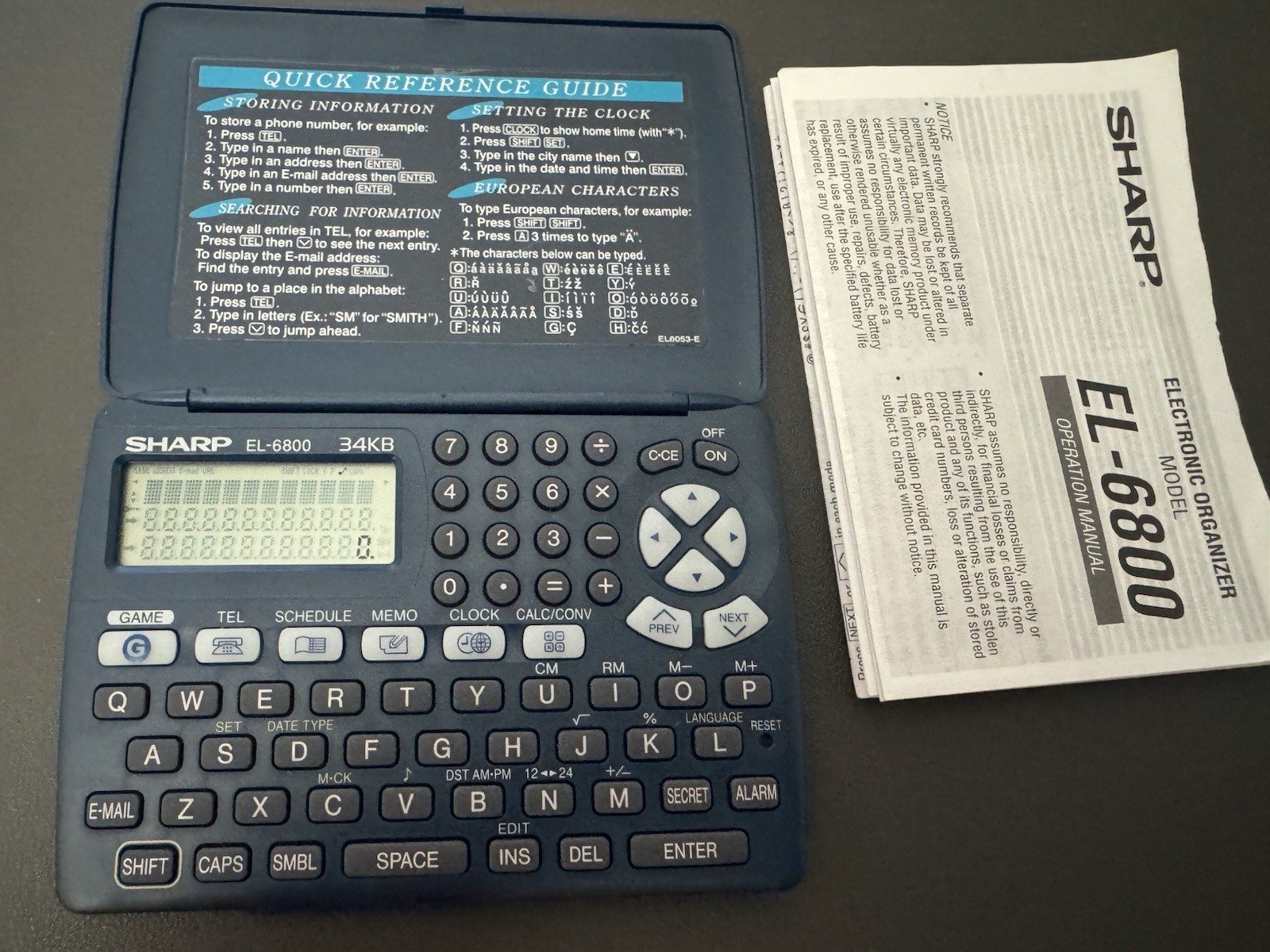 Sharp EL-6800B Electronic Memo Master Organizer With Instructions New Battery