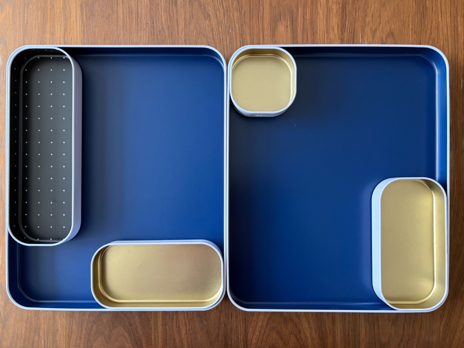 Three by Three Seattle 6 Piece Metal Organizer Tray Set Blue & Gold Non-Scratch