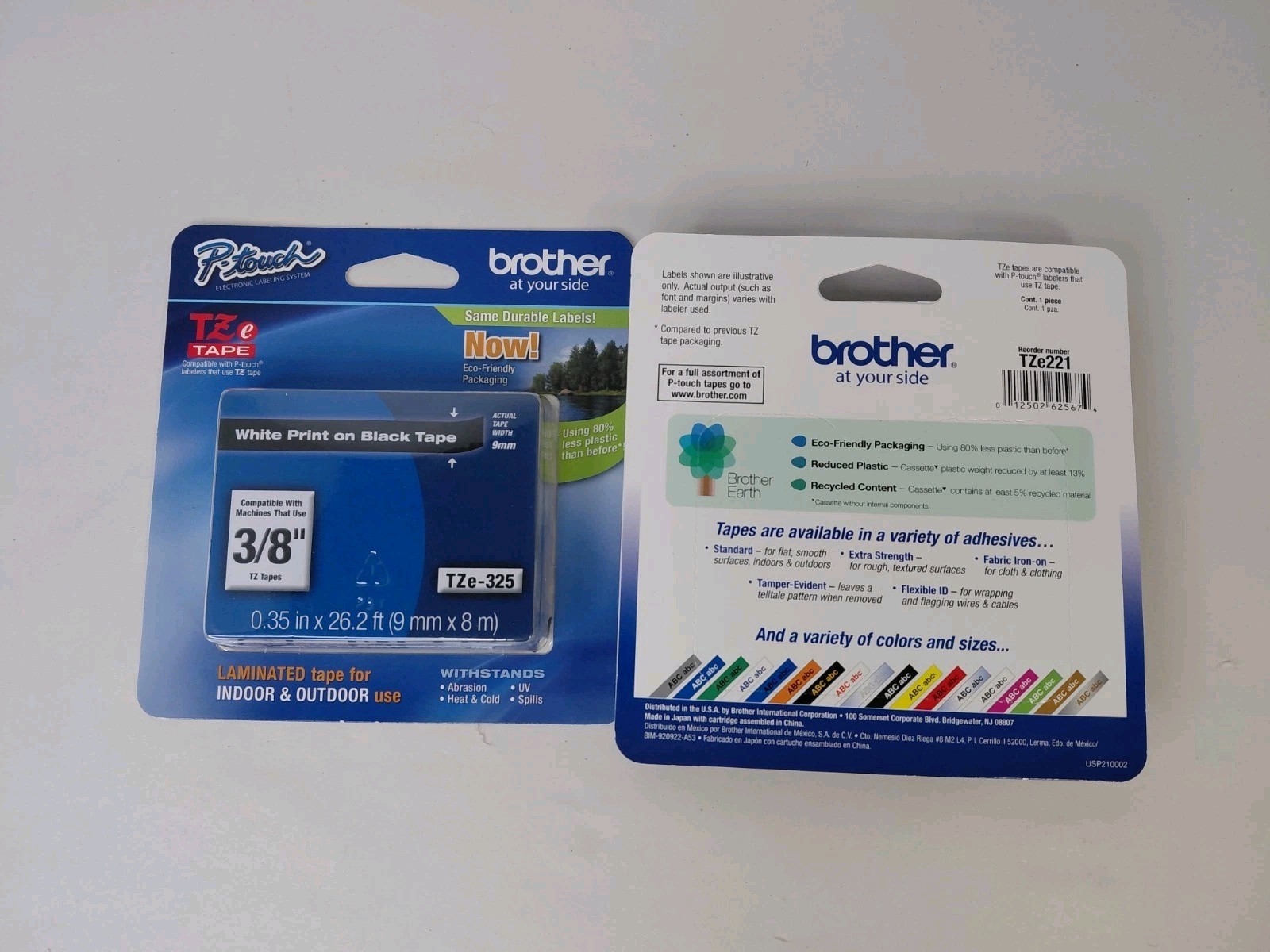 Brother P-Touch TZe-325 White on Black Tape & TZe-121 Black on Clear Tape