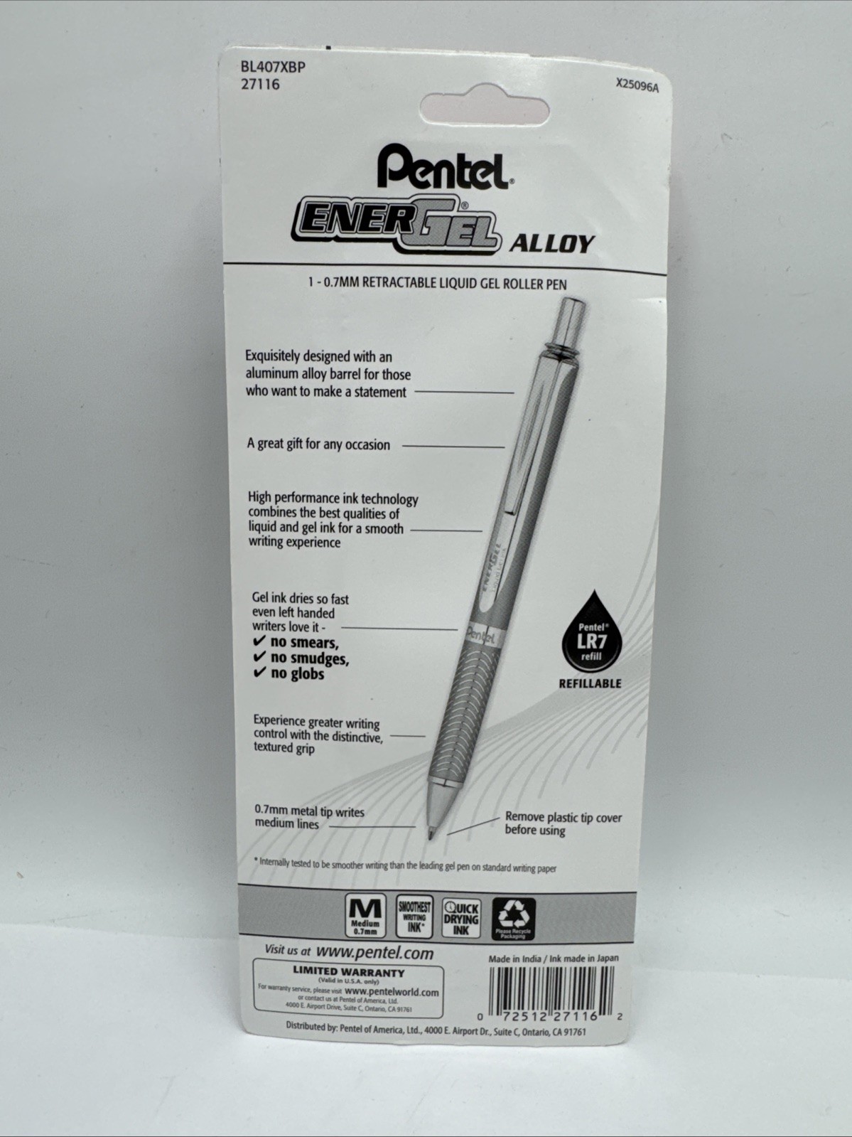 Pentel EnerGel Alloy Retractable Gel Roller Pen Gold Barrel Black Ink