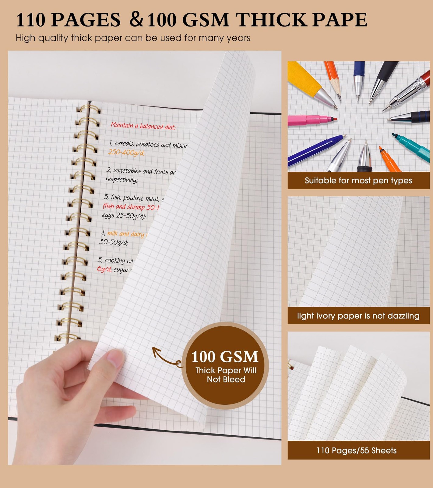 Graph Paper Notebook, Spiral Notebook Journal 8.5” x 11”, A4 Graph, Black