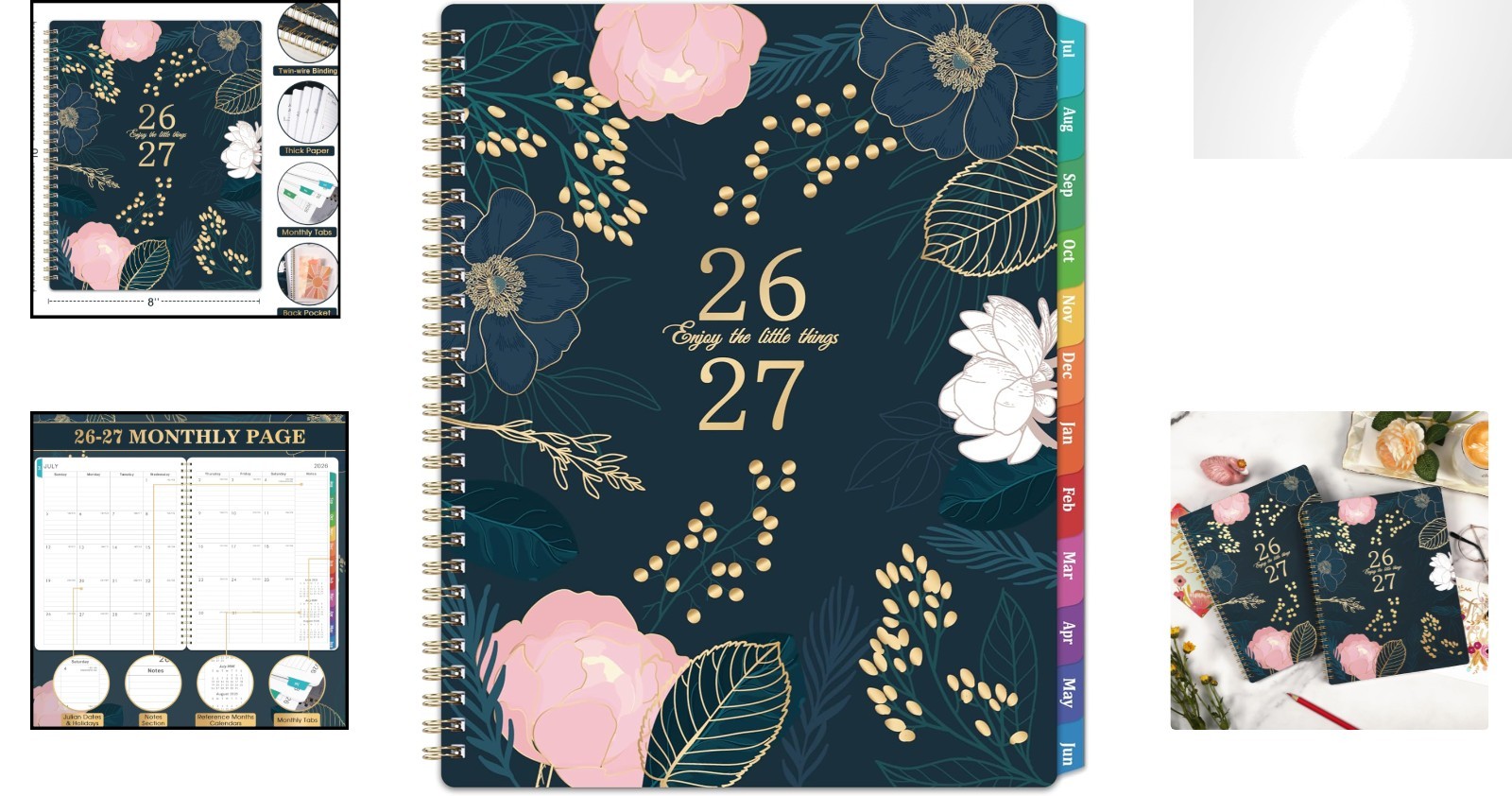 Durable 2026-2027 Academic Planner – Twin-Wire Binding & Back Pocket, 8” x 10”
