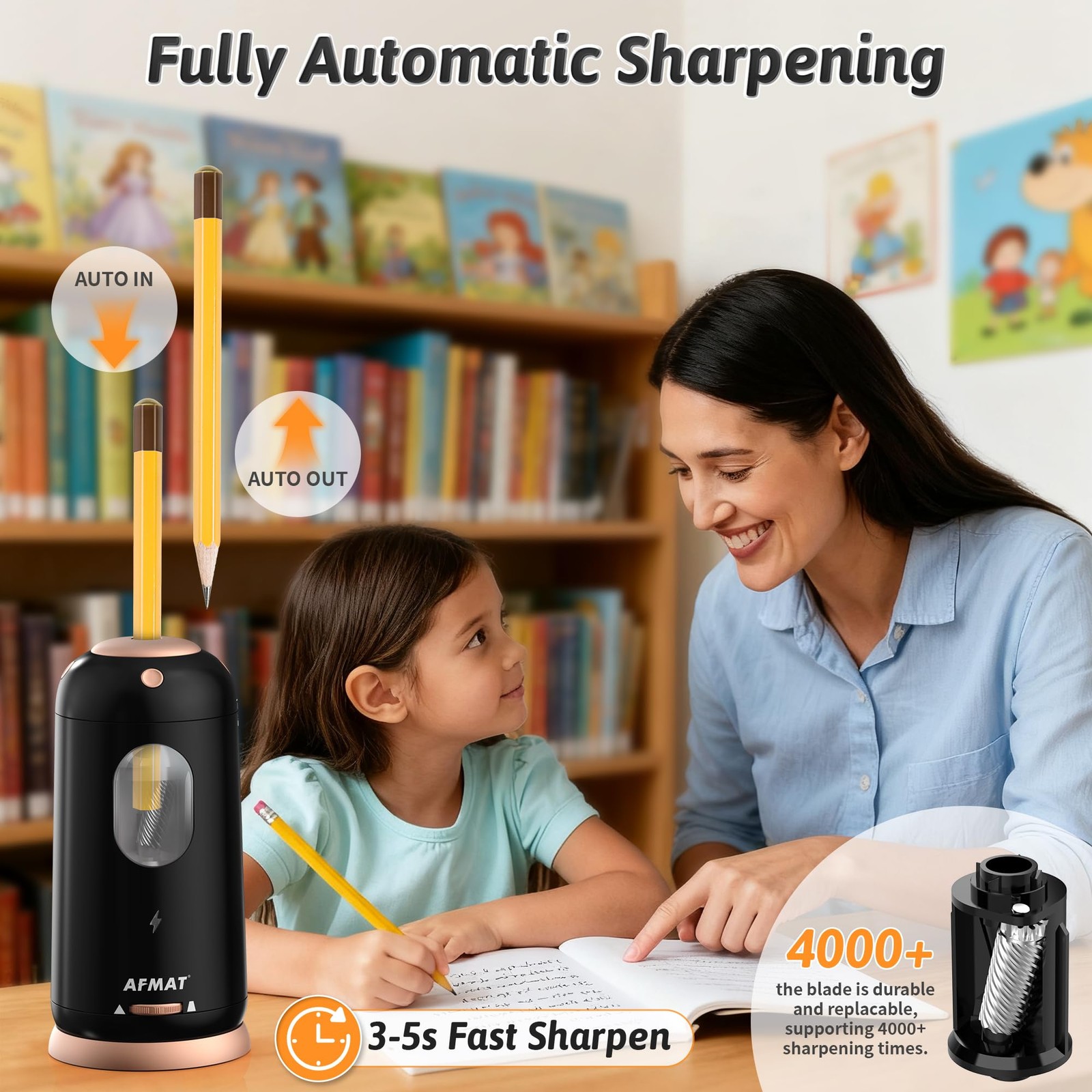 Electric Pencil Sharpener, Auto in & Out, Fully Automatic Pencil Sharpener, R…