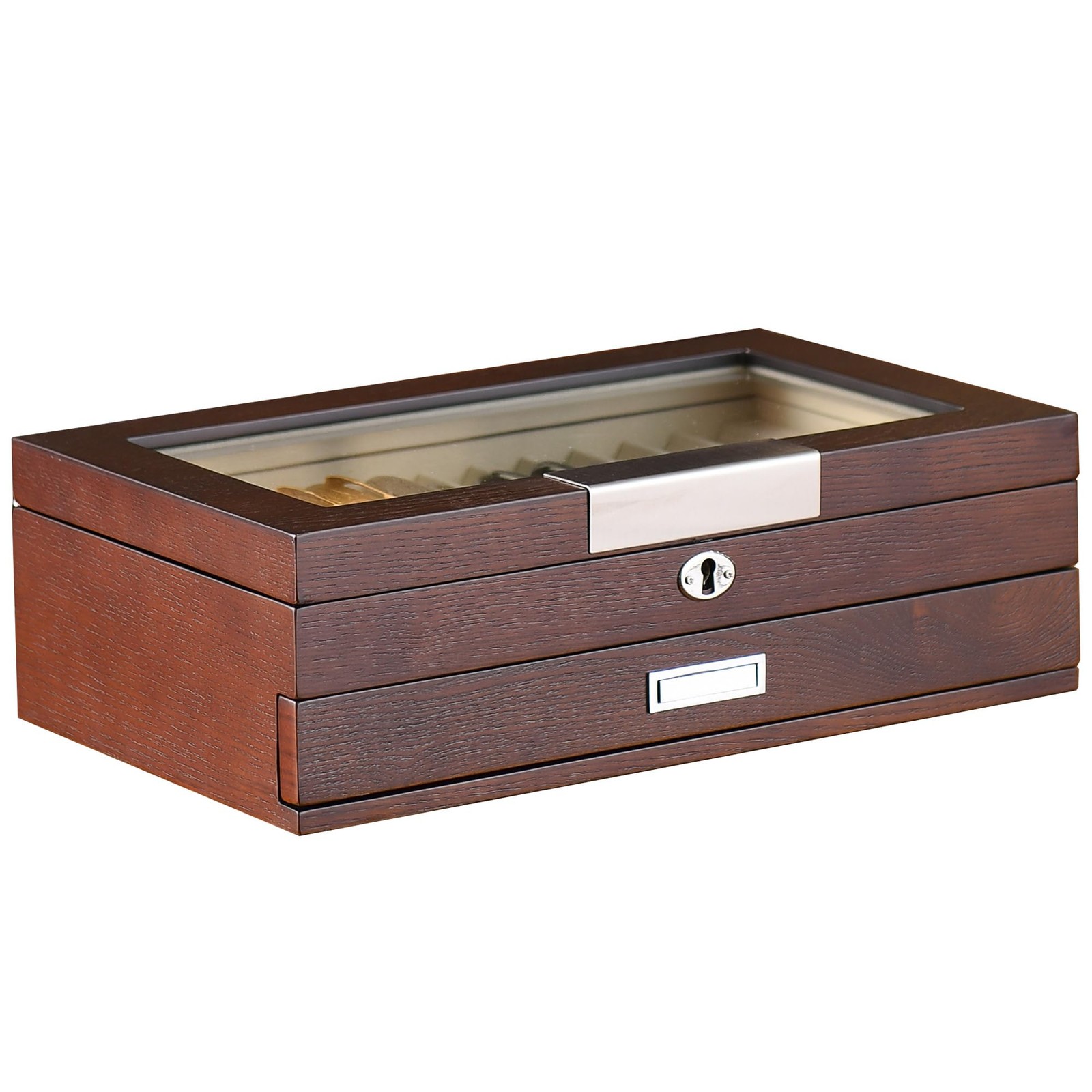 Wood Pen Organizer Box 24 Slot Fountain Pen Display Case with Drawer, Top Gla…