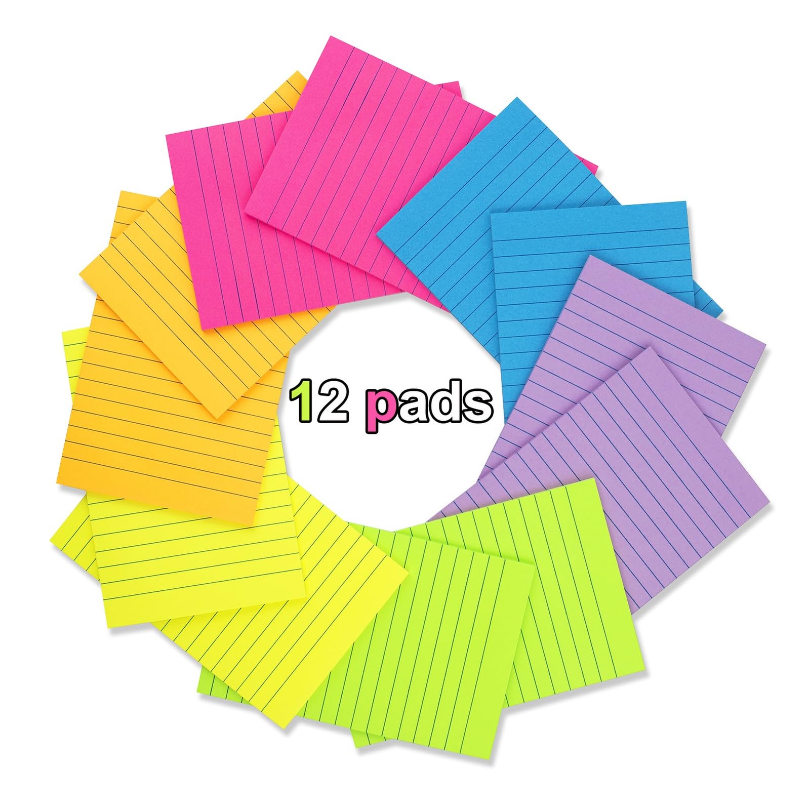 12 Pack Lined Sticky Notes 4×6 in,Large Notepads with Lines,Ruled Stickies Su…