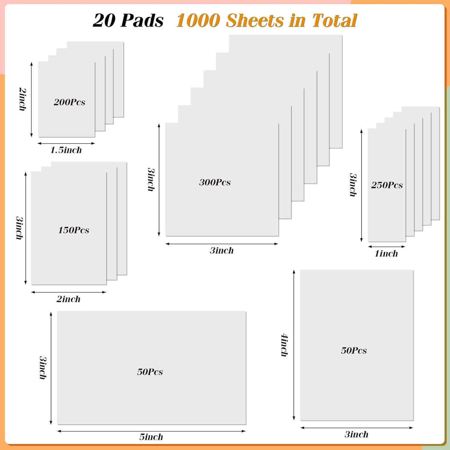 [1000 PCS] Transparent Sticky Notes, 6 Sizes Clear Sticky Notes Pads, Waterproof