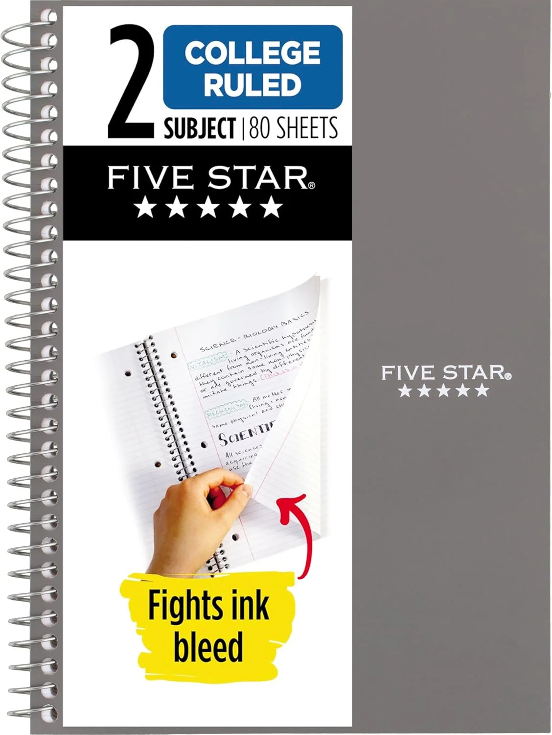 Five Star Spiral Notebook, 2 Subject, College Ruled Paper, 6″ x 9-1/2″, 80 Sheet