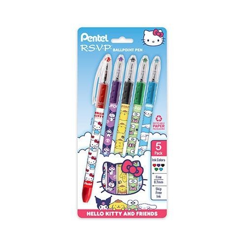 Hello Kitty Pentel RSVP Ball Pen .7mm Fine Point Assorted Ink 5/Pk Office School