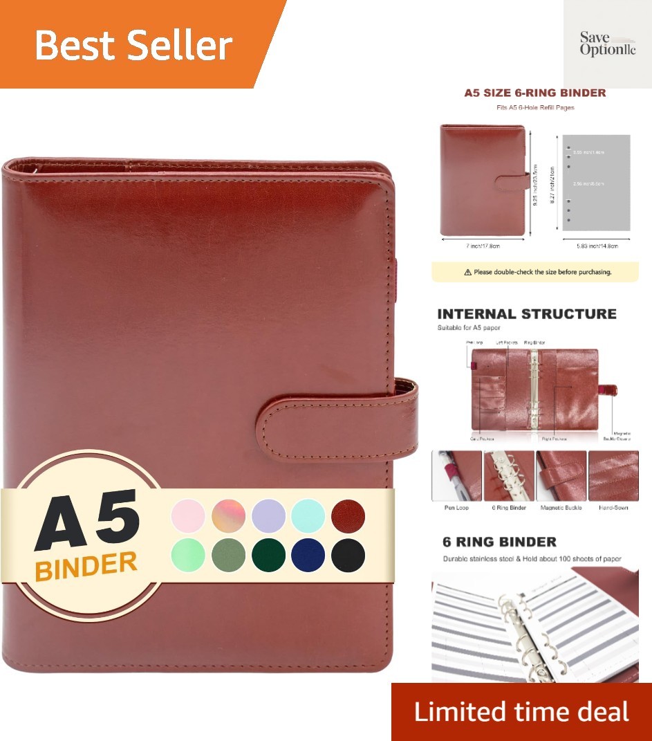 Stylish A5 Faux Leather 6-Ring Binder with Magnetic Closure for Everyday Use