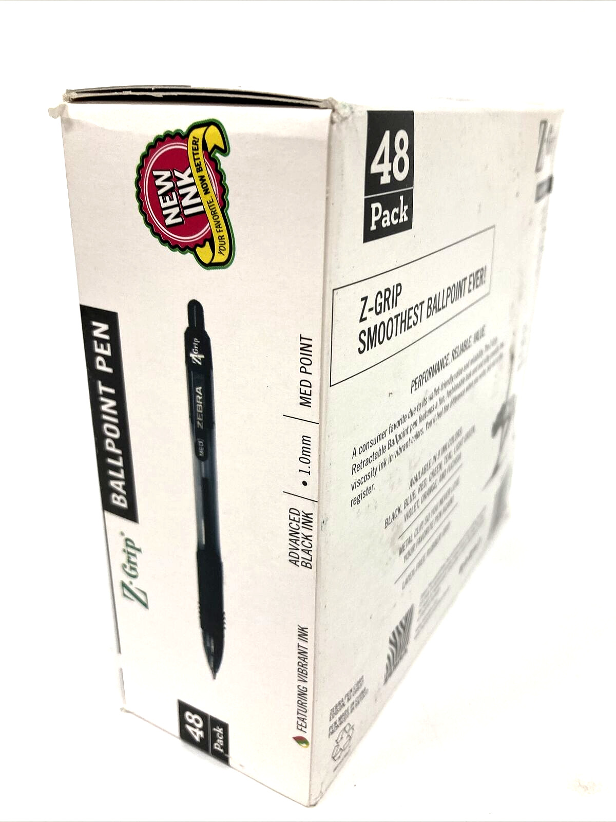 48 Pack Box of ZEBRA Z-Grip Retractable Ballpoint Pens Black Ink Medium 1.0mm