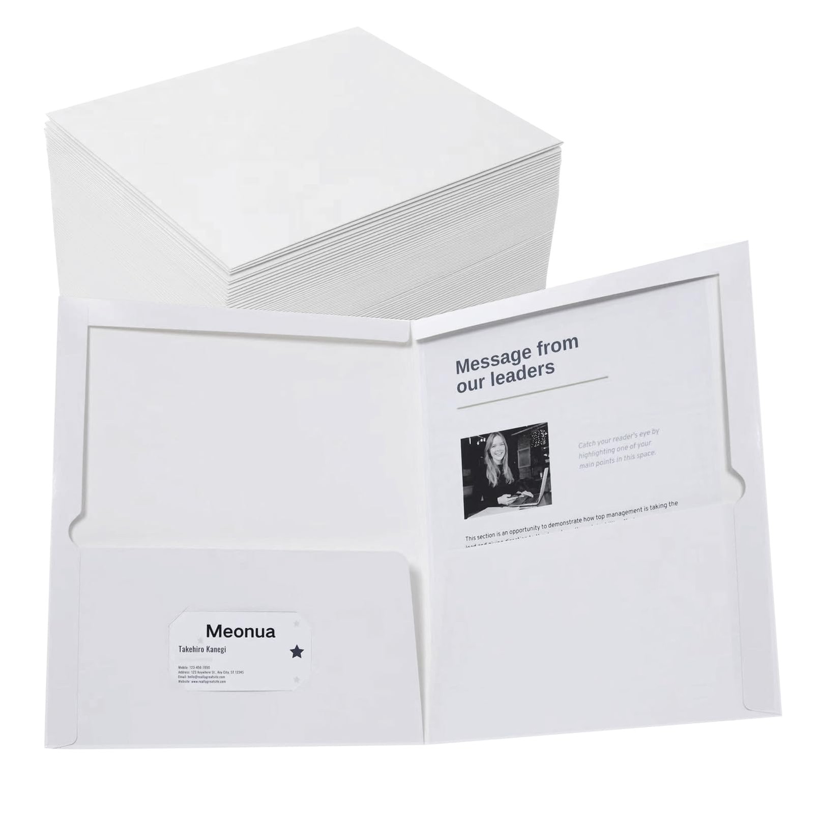 -Pocket Folders White Glossy Laminated Paper Folder, Letter Size Folders with…
