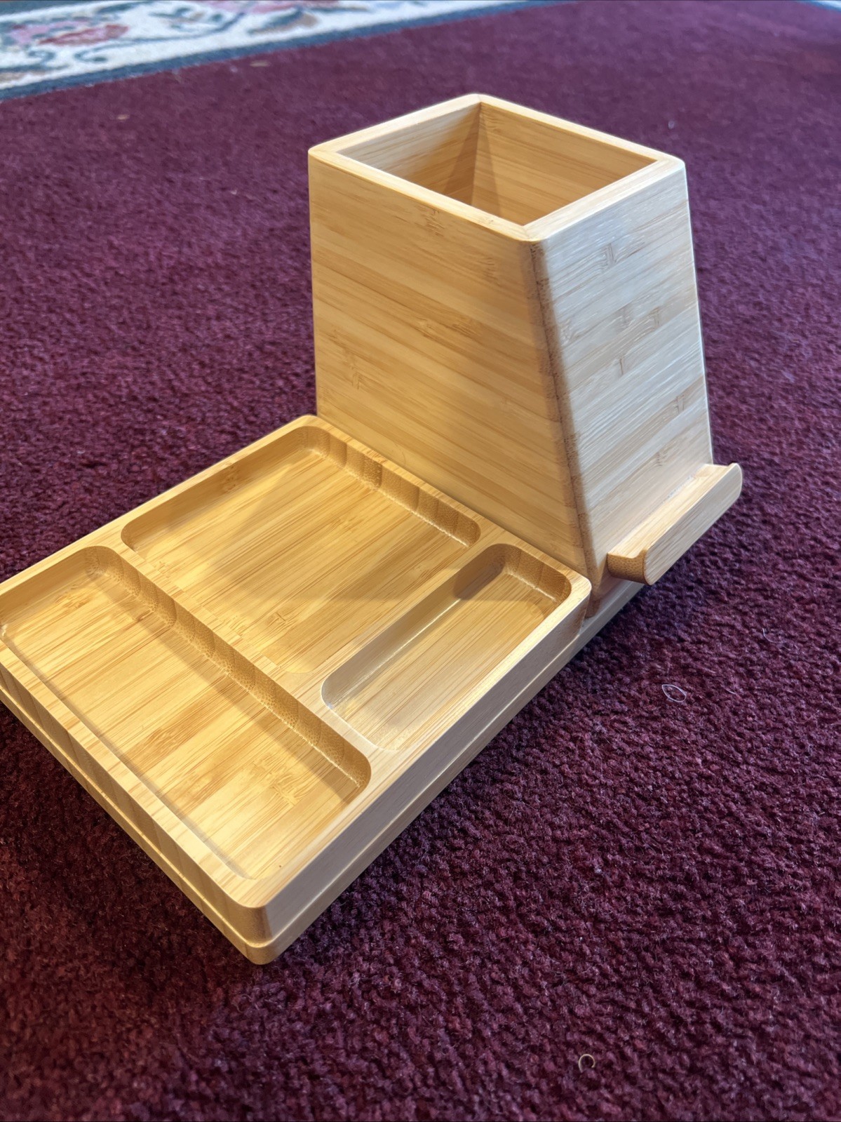 Project 62 – Bamboo Desk Charger organizer w 2 USB ports & Qi wireless charger