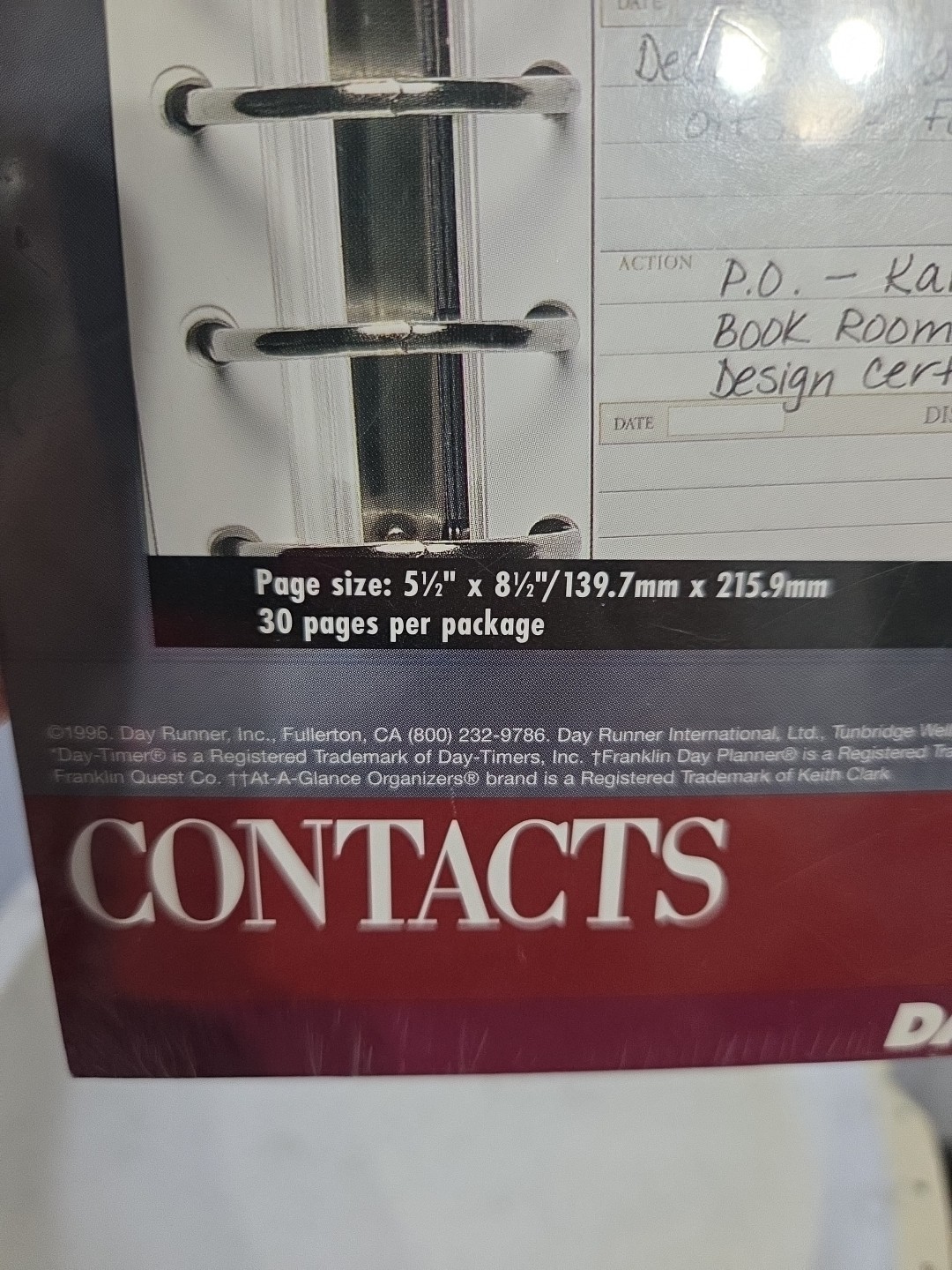 Day Runner CONTACTS Planning Pages Undated 5 1/2″ x 8 1/2” 30 Pages