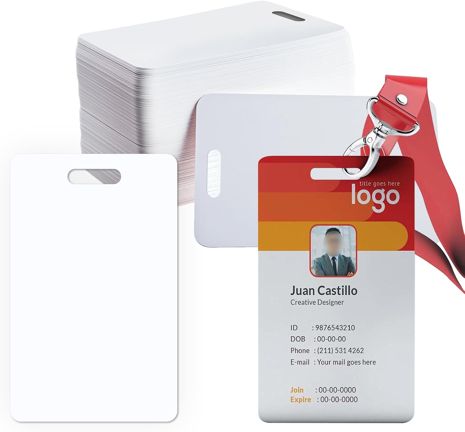100 Pack Premium Blank PVC Cards with Slot Punch on Short Side – CR80 30mil Vert