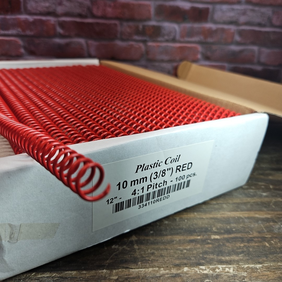 12″ Red Plastic Coil Binding Supplies 10mm 100pcs 4:1