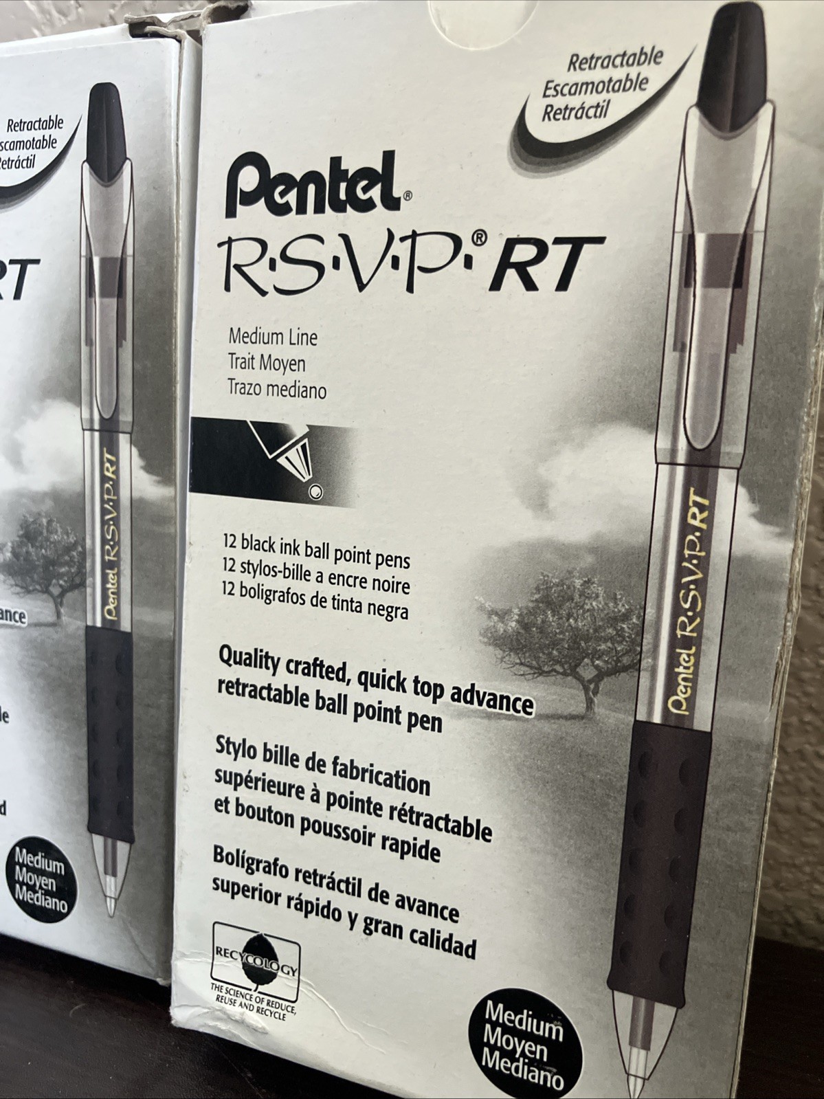 2 BOXES Pentel RSVP RT Black Ink 1.0mm Medium 12 Pack Retractable Pens BK93-A
