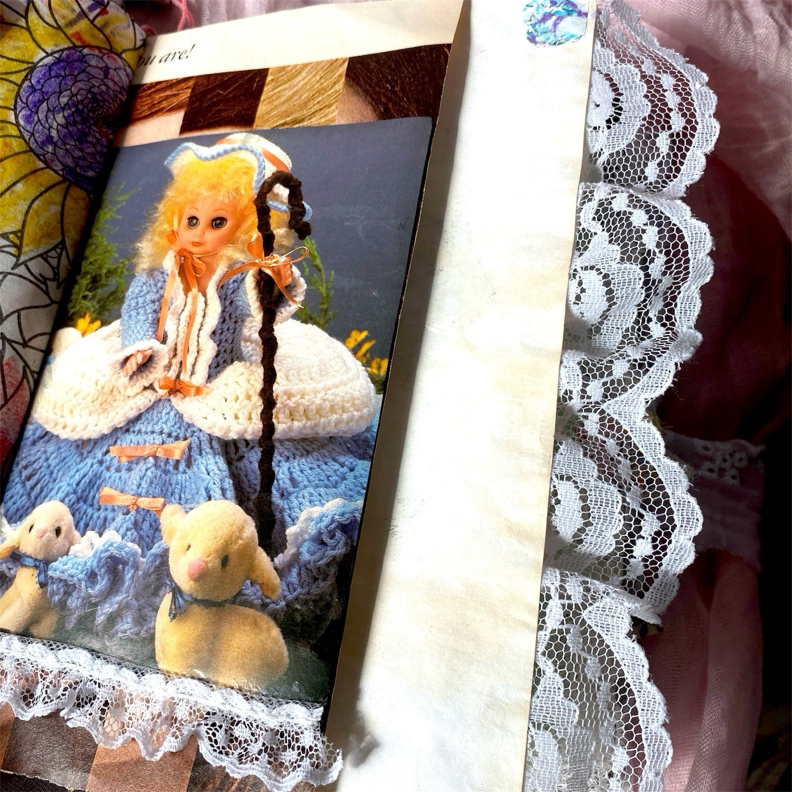 Handmade Vintage Silk Fabric Junk Journal Book Romantic Floral 2 Signatures Lace