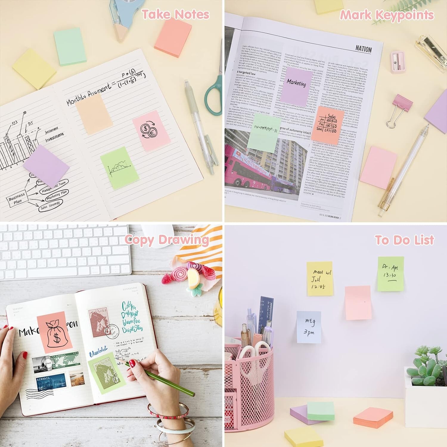 EOOUT Post It Notes, Small Post It Notes, 1.5×2 Inches, 24 Pack Light Colors Sel