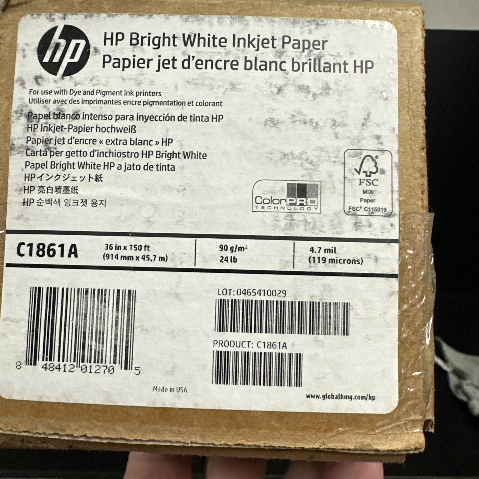 HP Designjet Bright White Inkjet Paper 36″ x 150 ft C1861A 4.7 Mil 90/24Ib- NIB
