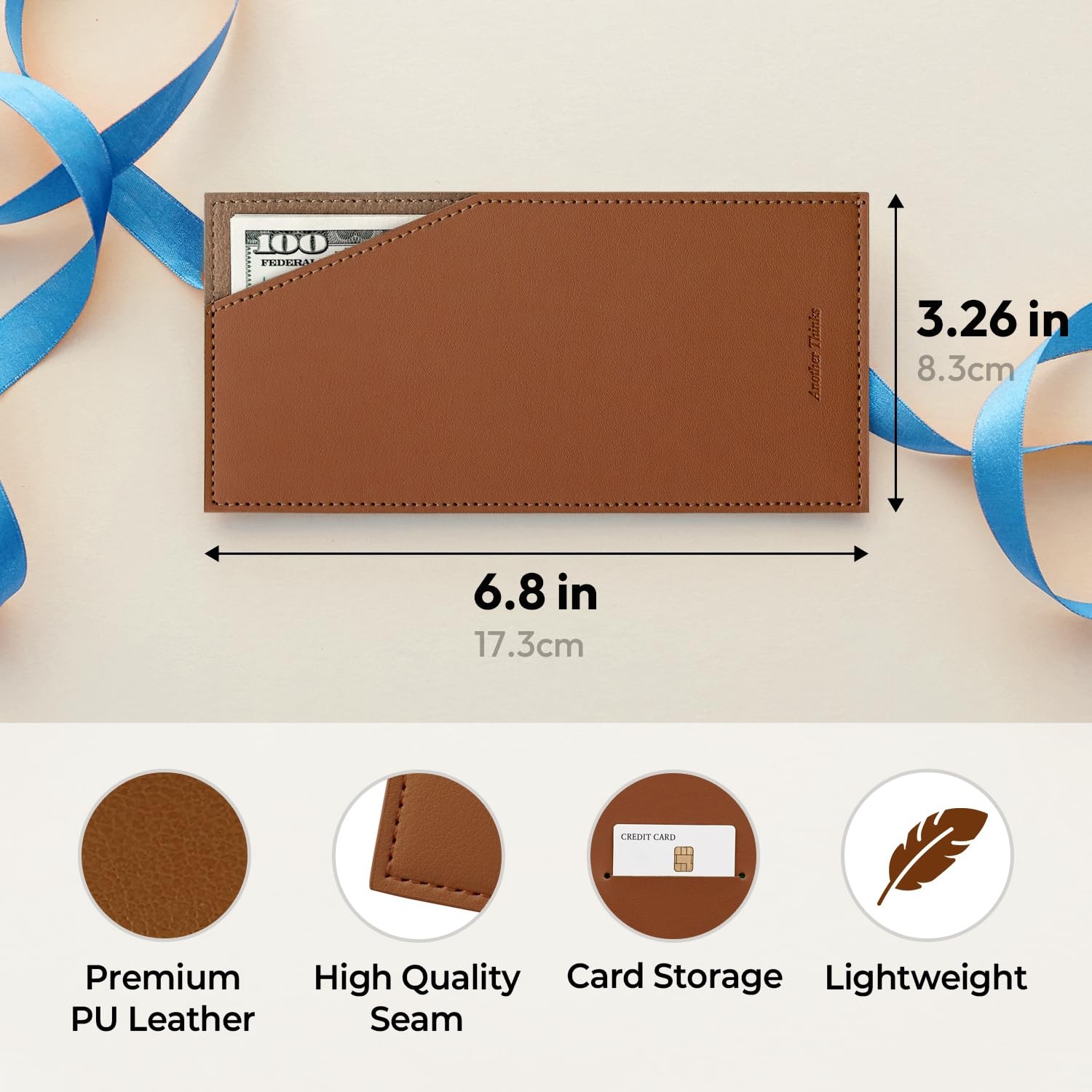 PU Leather Cash Envelope Brown for Travel Budgeting Reusable Money Holder
