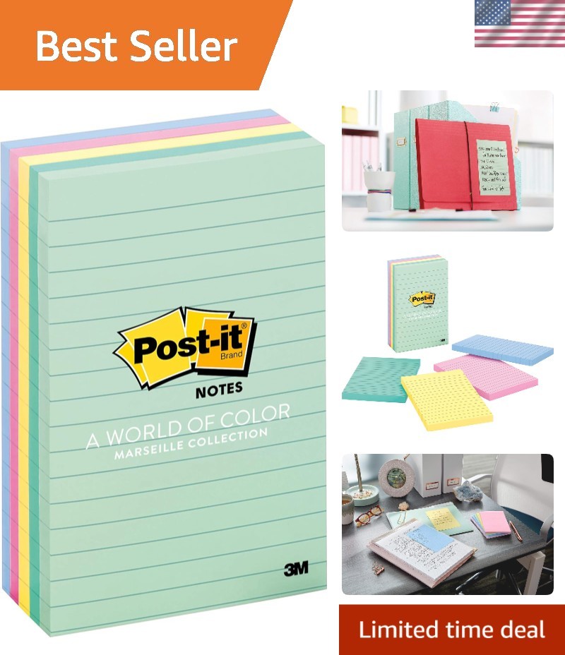 Recyclable 4×6 in Sticky Notes – 5 Pads of Pastel Colored Notes for Every Use