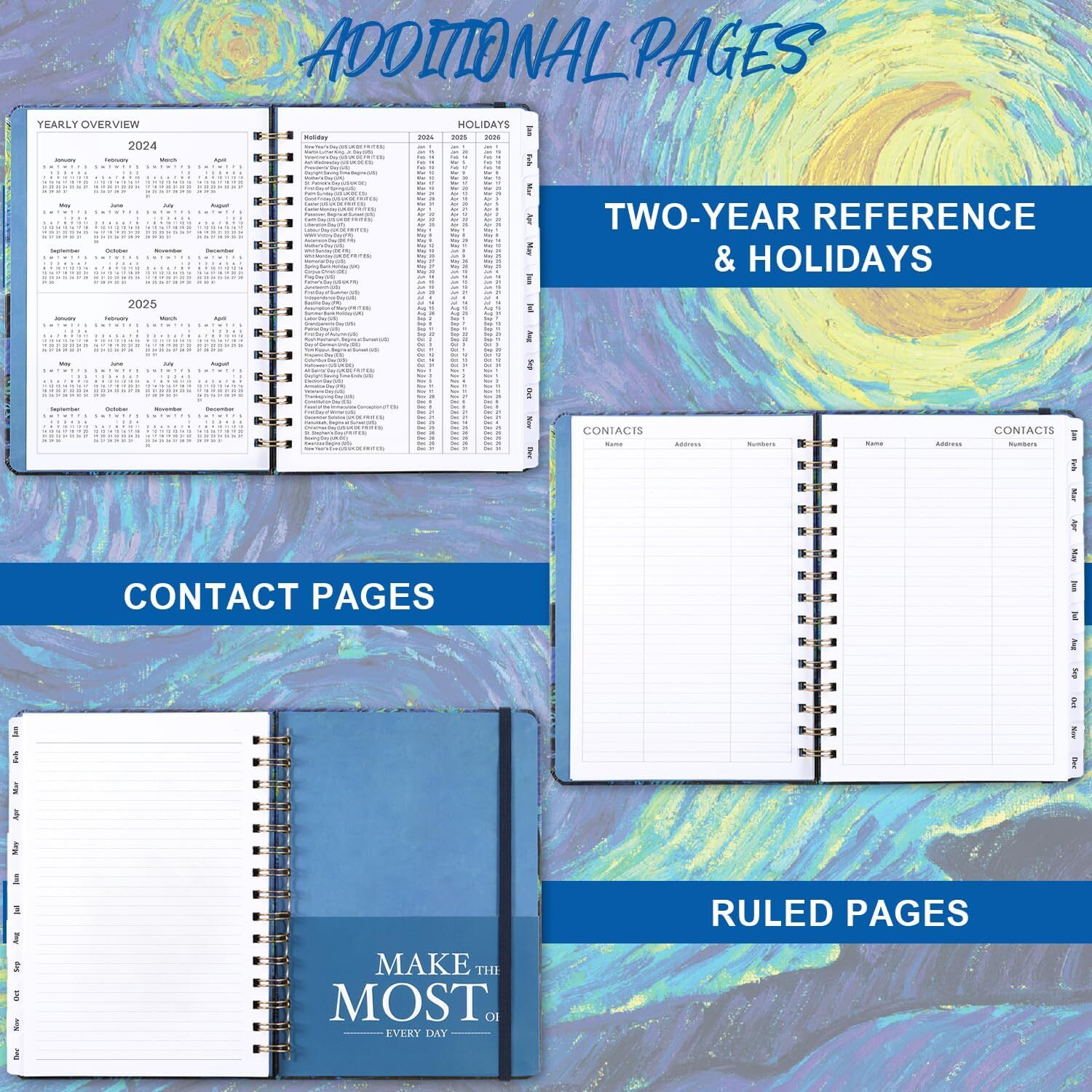 Medium Blue Starry Night 2025 Weekly Monthly Planner 8.5X6.4 Portable Organizer