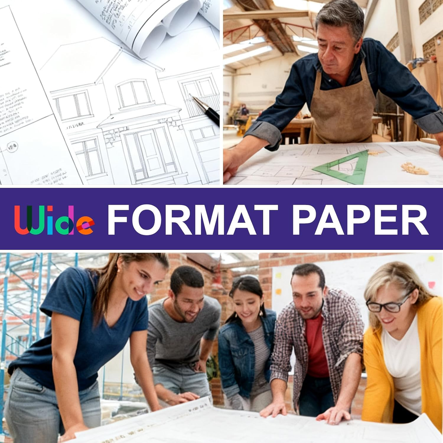 24″ X 150Ft Wide Format Paper 2″ Core, White Plotter Paper CAD Bond 4 Rolls