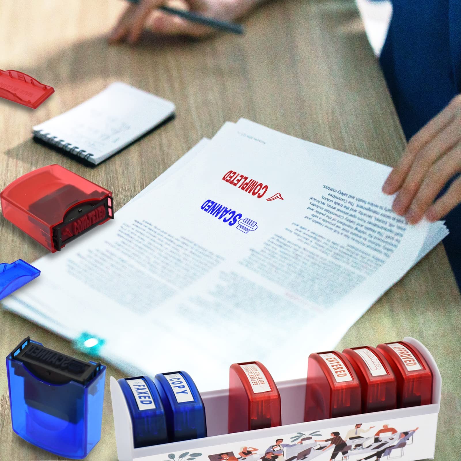 8 PCS Self-Inking Rubber Stamp Set for Office Stamps Business Stamp Message A…