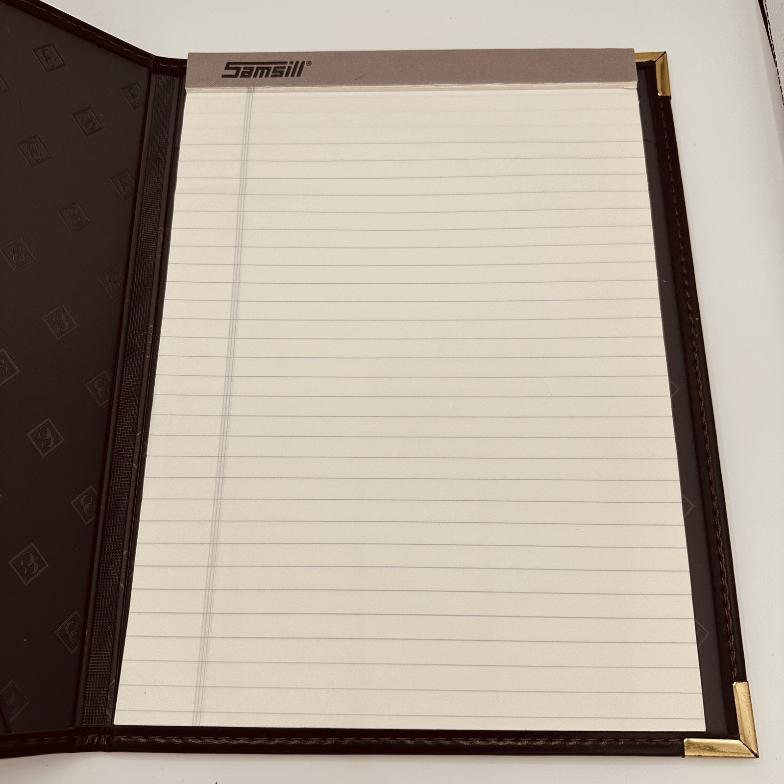 Samsill Leather Padfolio Portfolio Brown Gold Corners Pockets 9.5×12 USA 7001