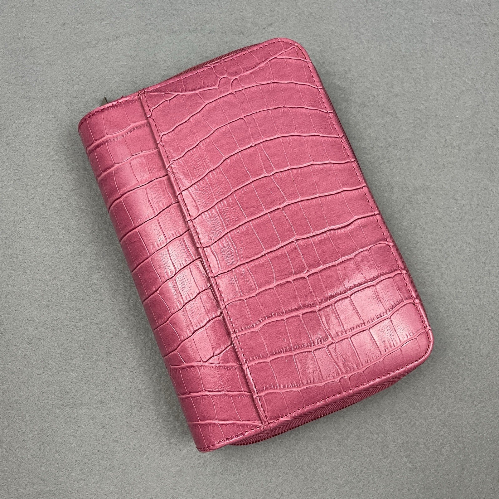 Personal Daily Planner Organizer Note Pad Wallet Pink Croc Embossed Zip