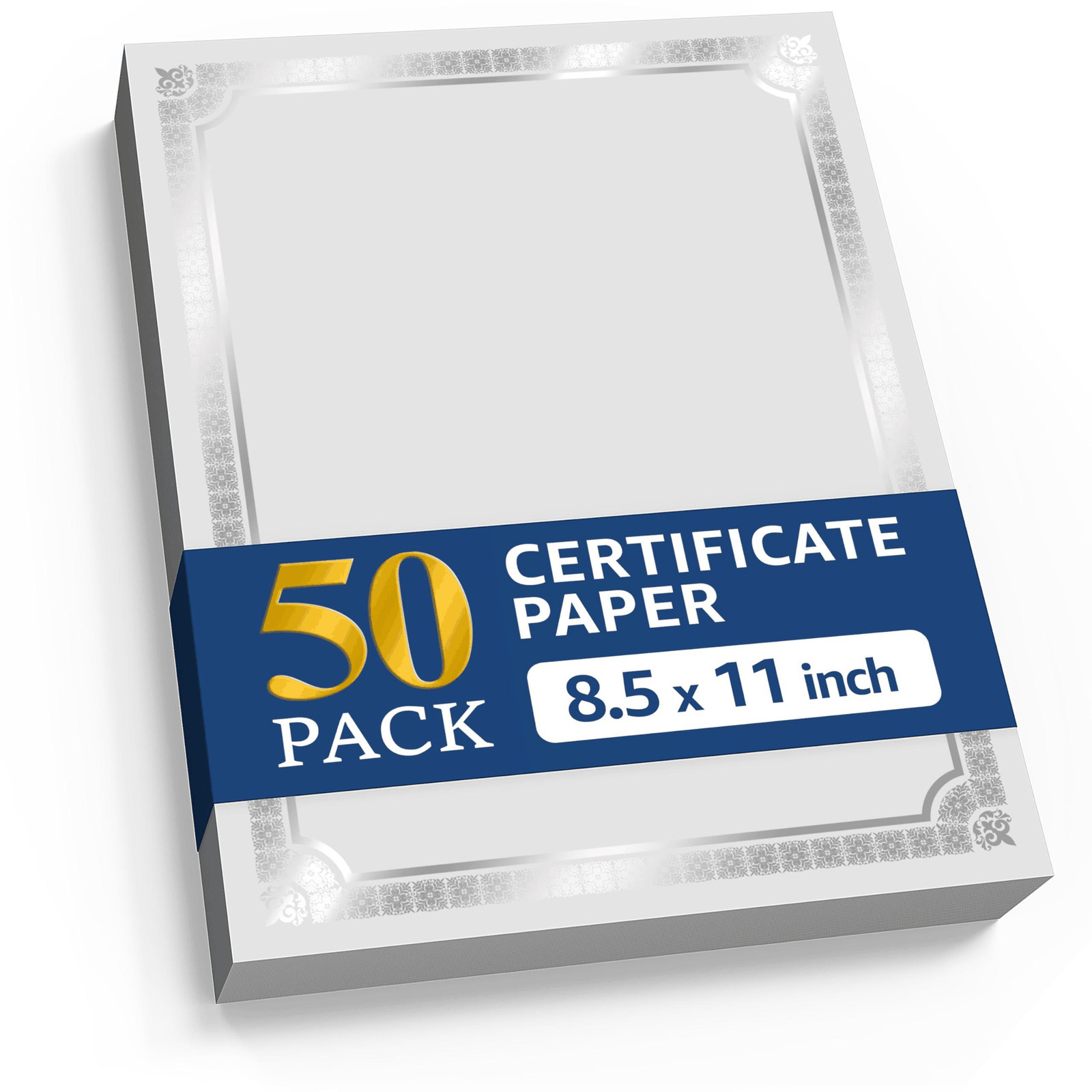 50 Certificate Paper 8.5 x 11 inch for Printing Blank Certificate Papers Silver