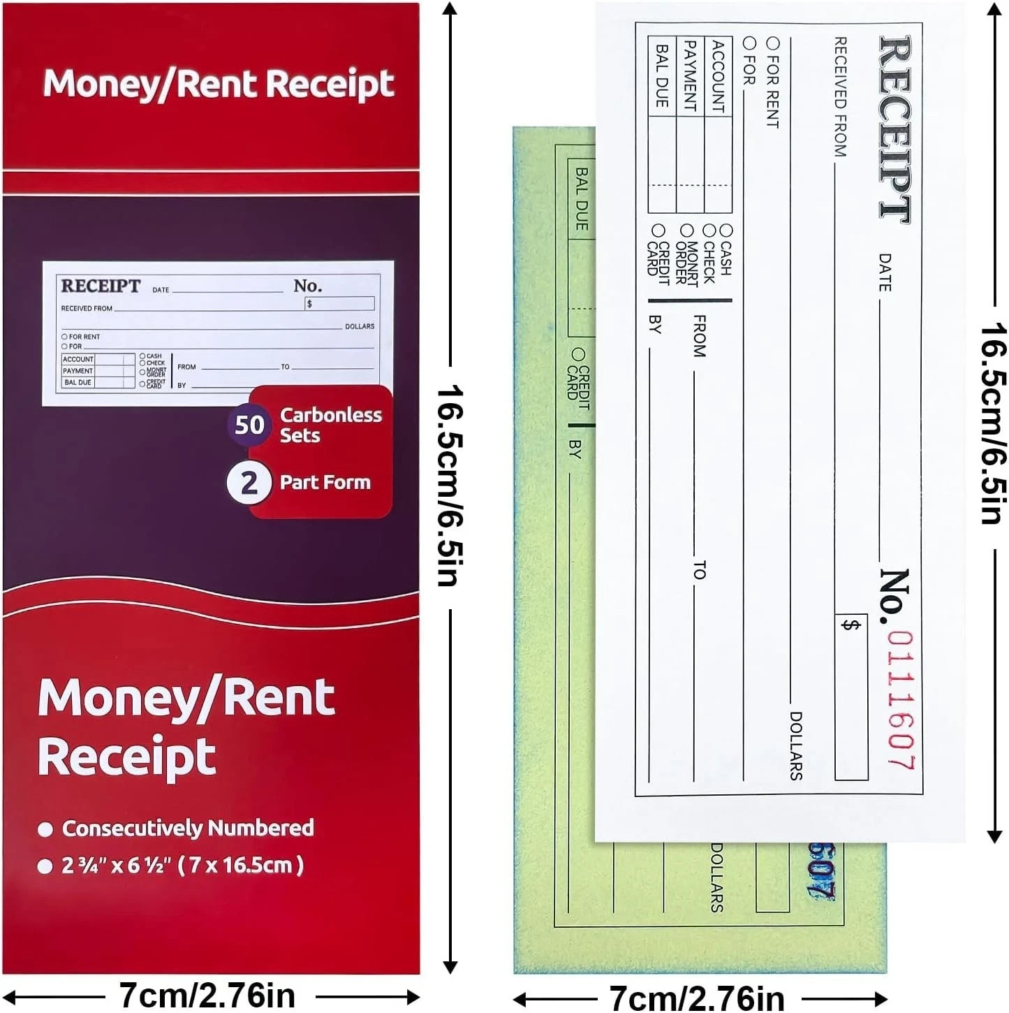 6-Pack Carbonless Receipt Book for Small Business – Money & Rent Receipts,…