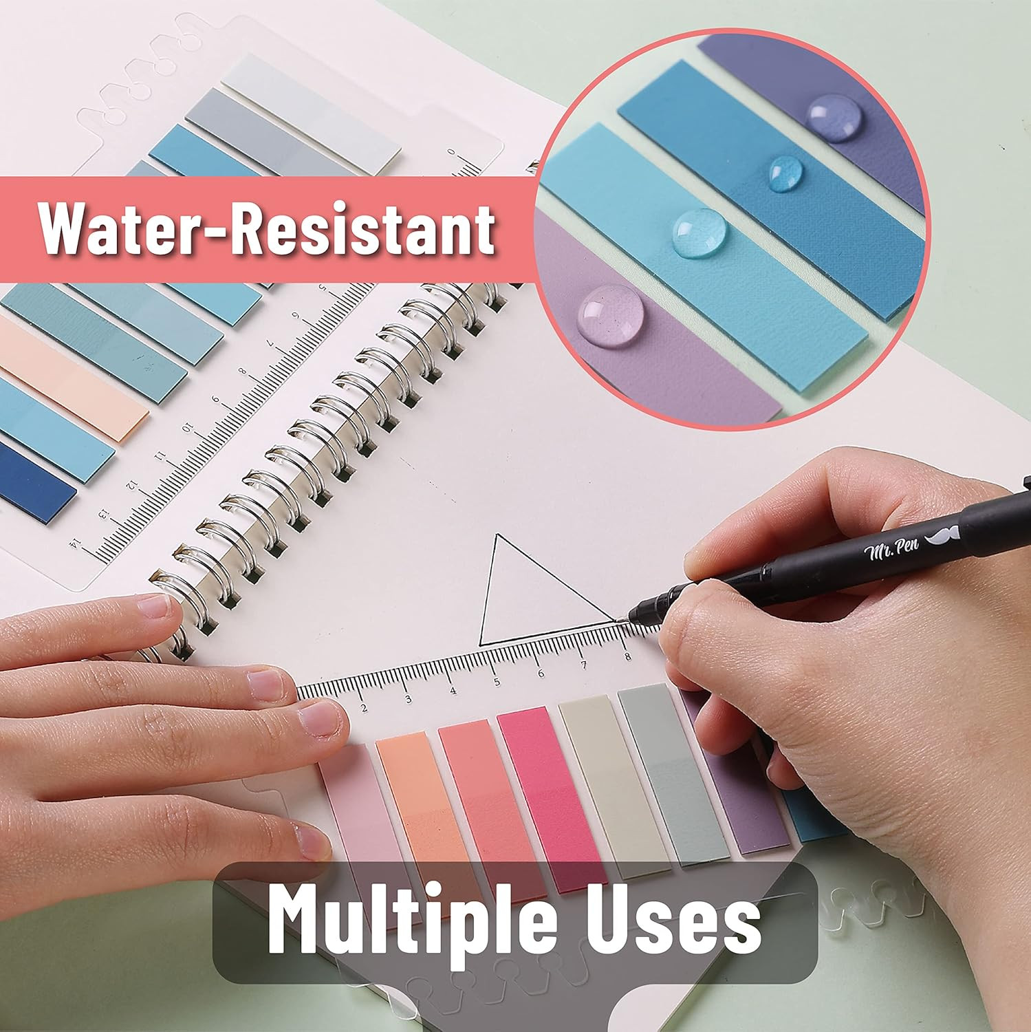 Mr. Pen- Colorful Sticky Tabs, 1600 Pcs, Translucent Page Markers, Water-Resista