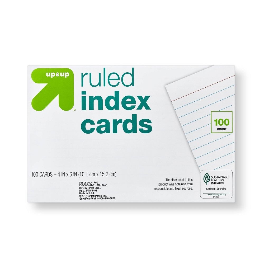 Up & Up Ruled Index Cards 4 in. x 6 in. – White – 100 ct